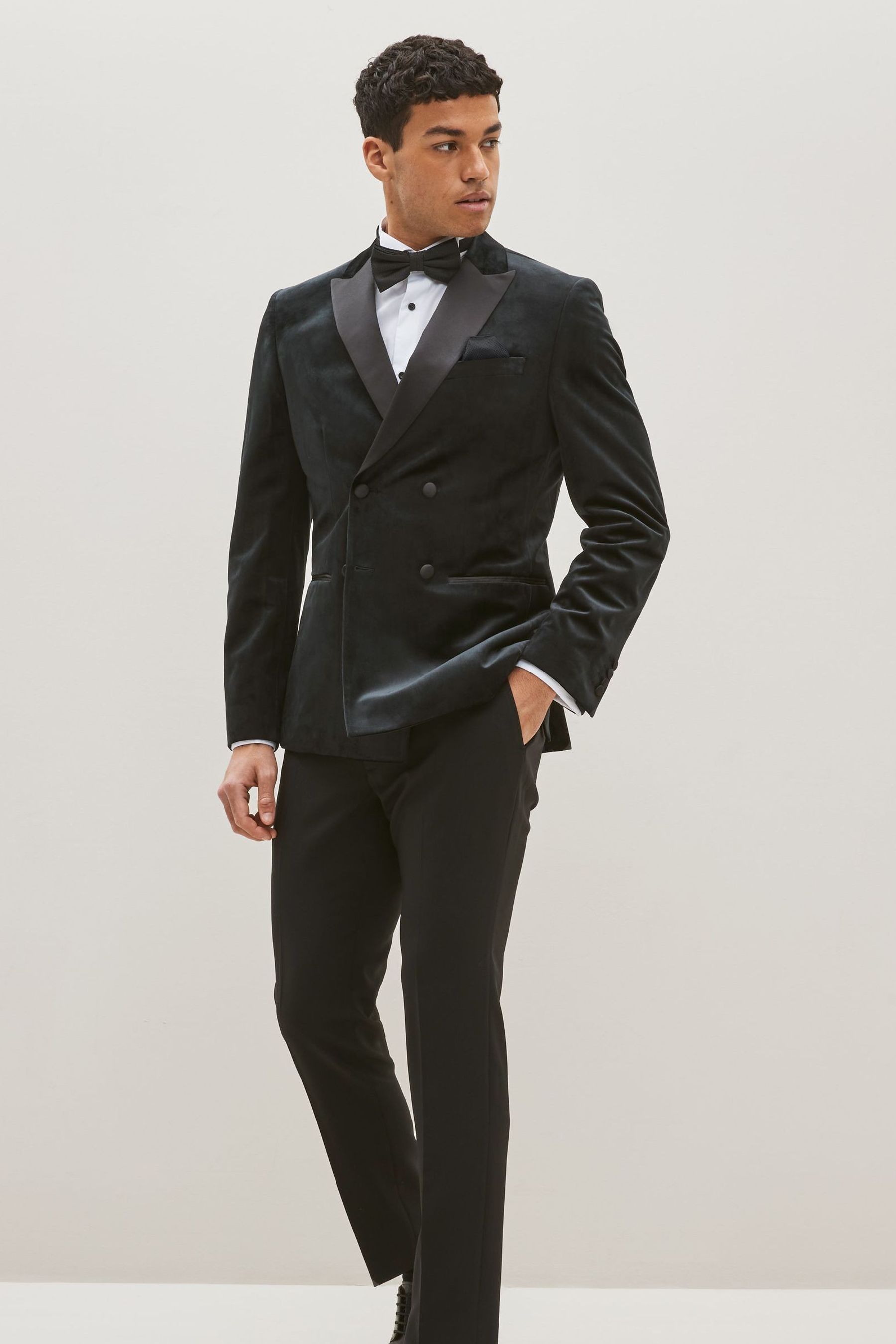 Buy Black Double Breasted Slim Fit Velvet Blazer from the Next UK online shop