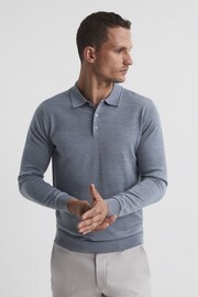 Reiss Denim Melange Trafford Merino Wool Polo Shirt - Image 1 of 6