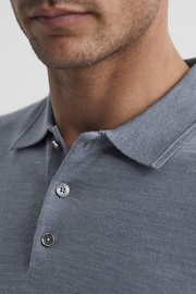 Reiss Denim Melange Trafford Merino Wool Polo Shirt - Image 4 of 6