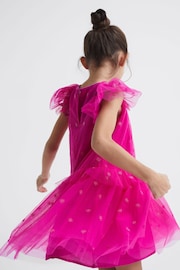 Reiss Bright Pink Fifi Senior Tulle Embroidered Dress - Image 6 of 7