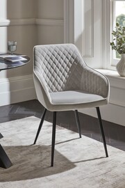 Set of 2 Soft Velvet Mid Grey Black Leg Hamilton Arm Dining Chairs - Image 2 of 9