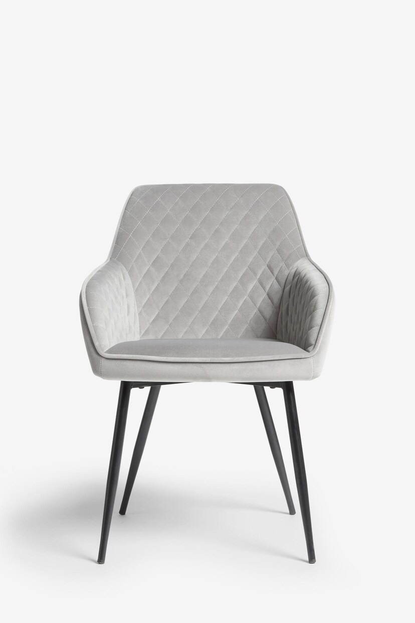 Set of 2 Soft Velvet Mid Grey Black Leg Hamilton Arm Dining Chairs - Image 3 of 9