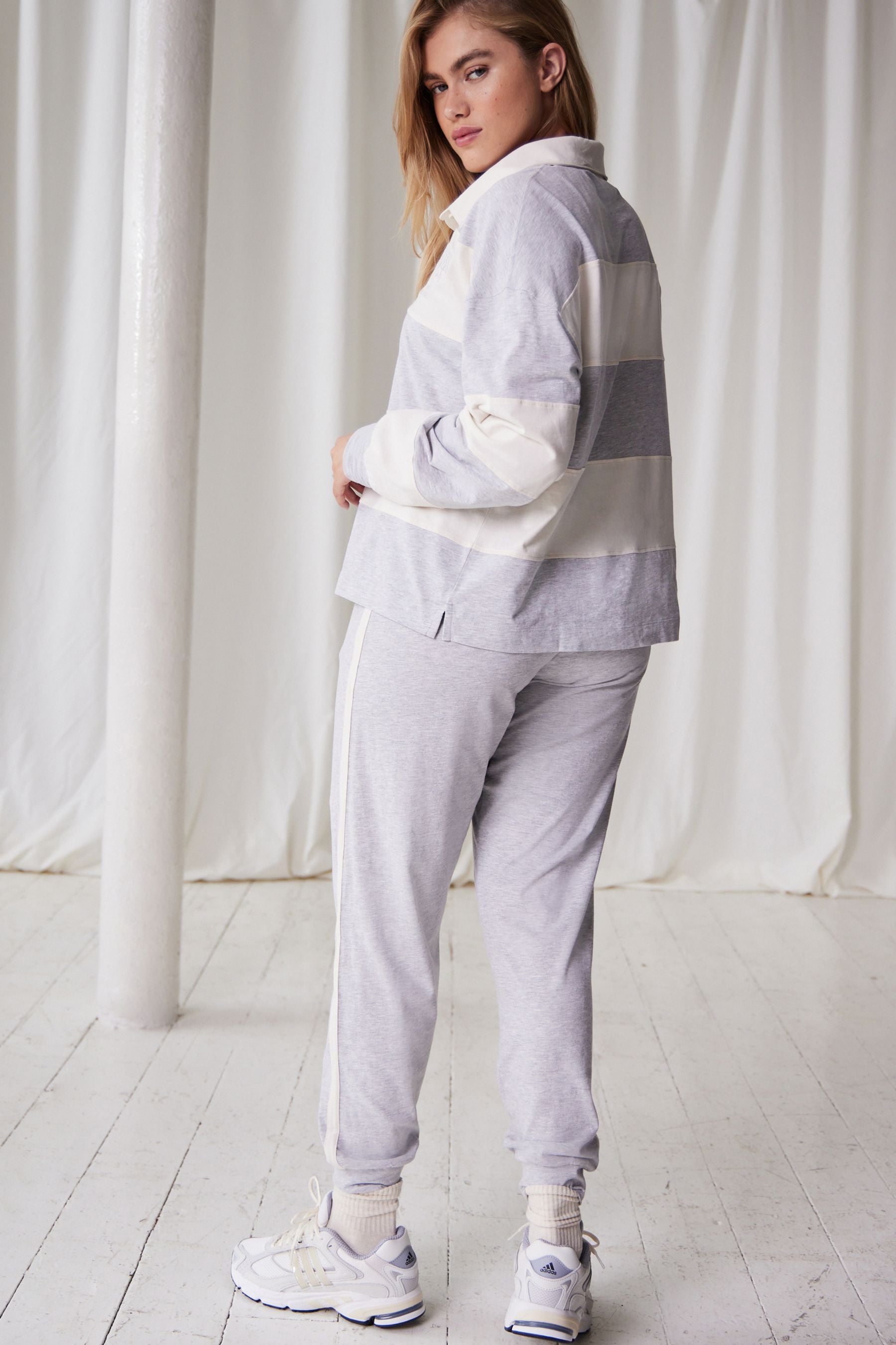 Buy self. Grey Stripe Loungewear Set from Next Luxembourg