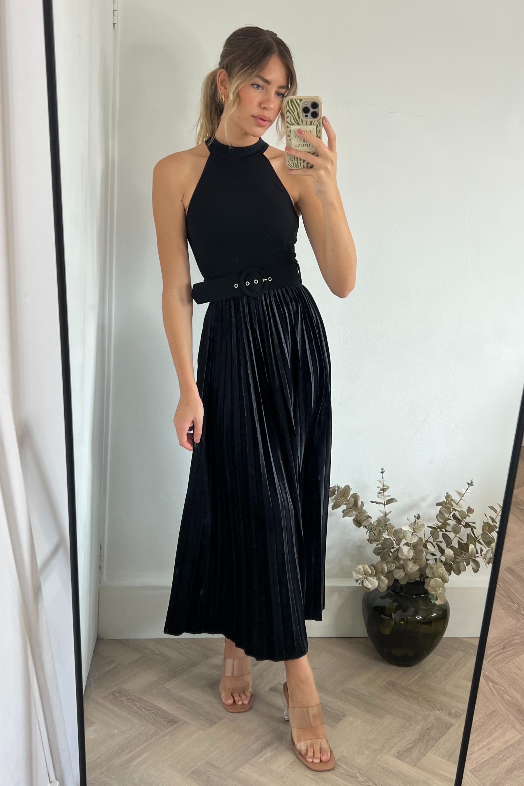 Buy Style Cheat Black Velvet Luisa Halter Pleated Maxi Dress from Next Luxembourg