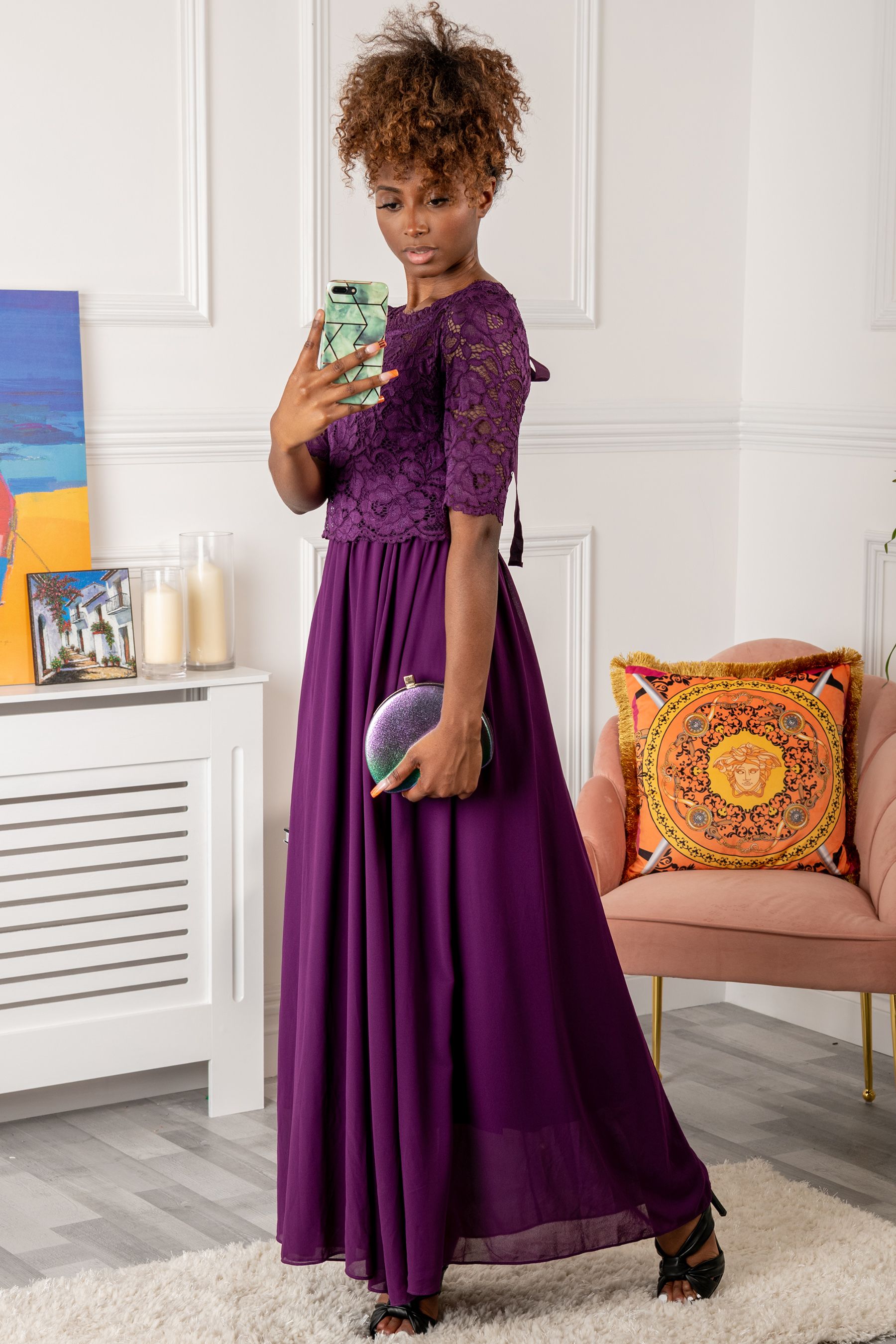 Buy Jolie Moi Purple Wendy Lace Overlay Maxi Occasion Dress from Next Luxembourg