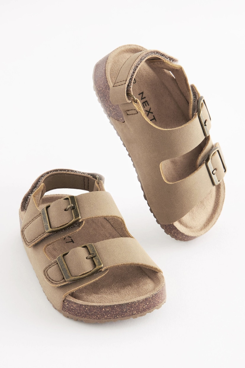 Stone Cream Standard Fit (F) Double Buckle Cushioned Footbed Sandals - Image 2 of 6