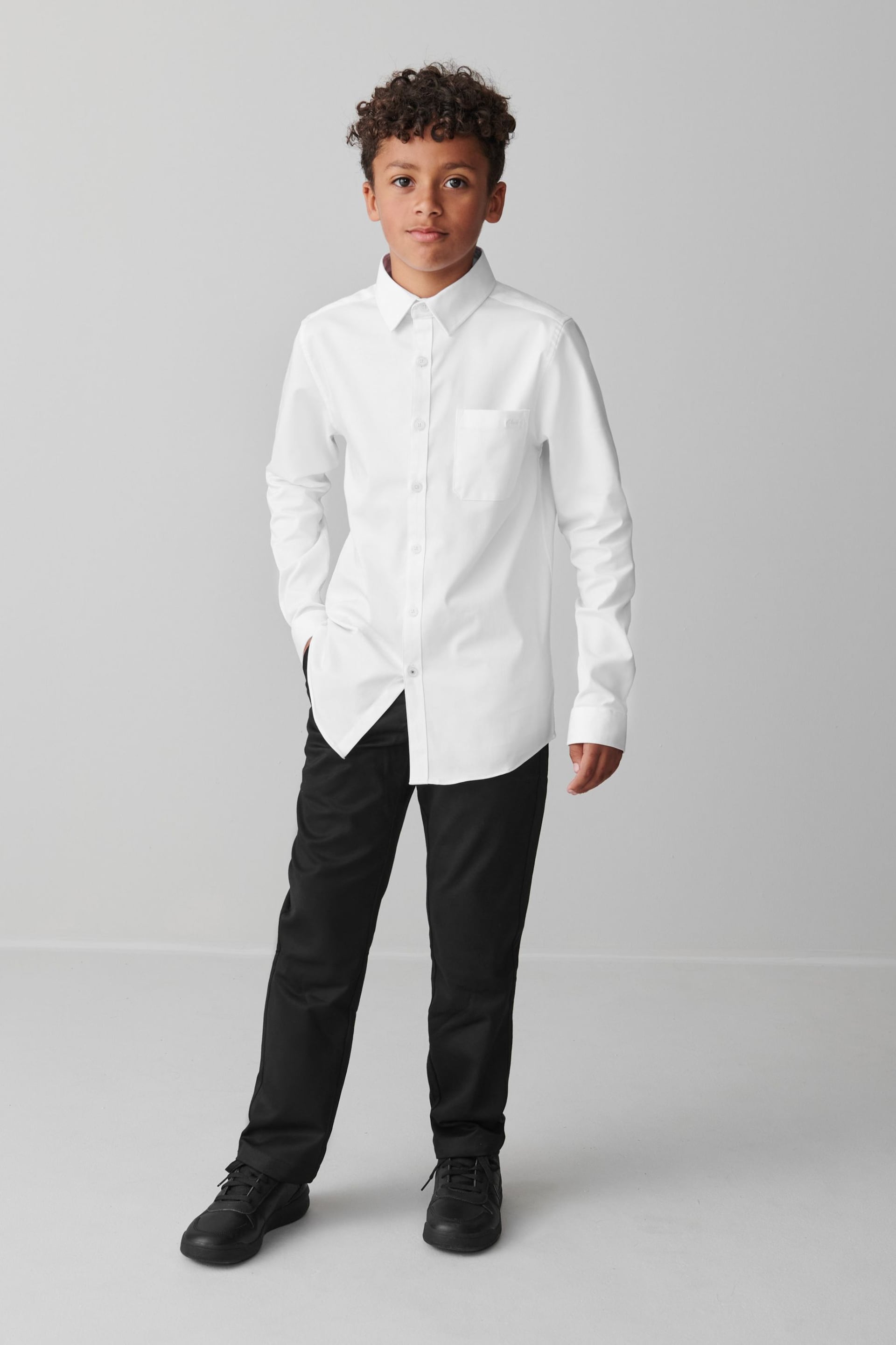 Clarks White Long Sleeve Senior Boys School Shirt with Stretch - Image 1 of 7