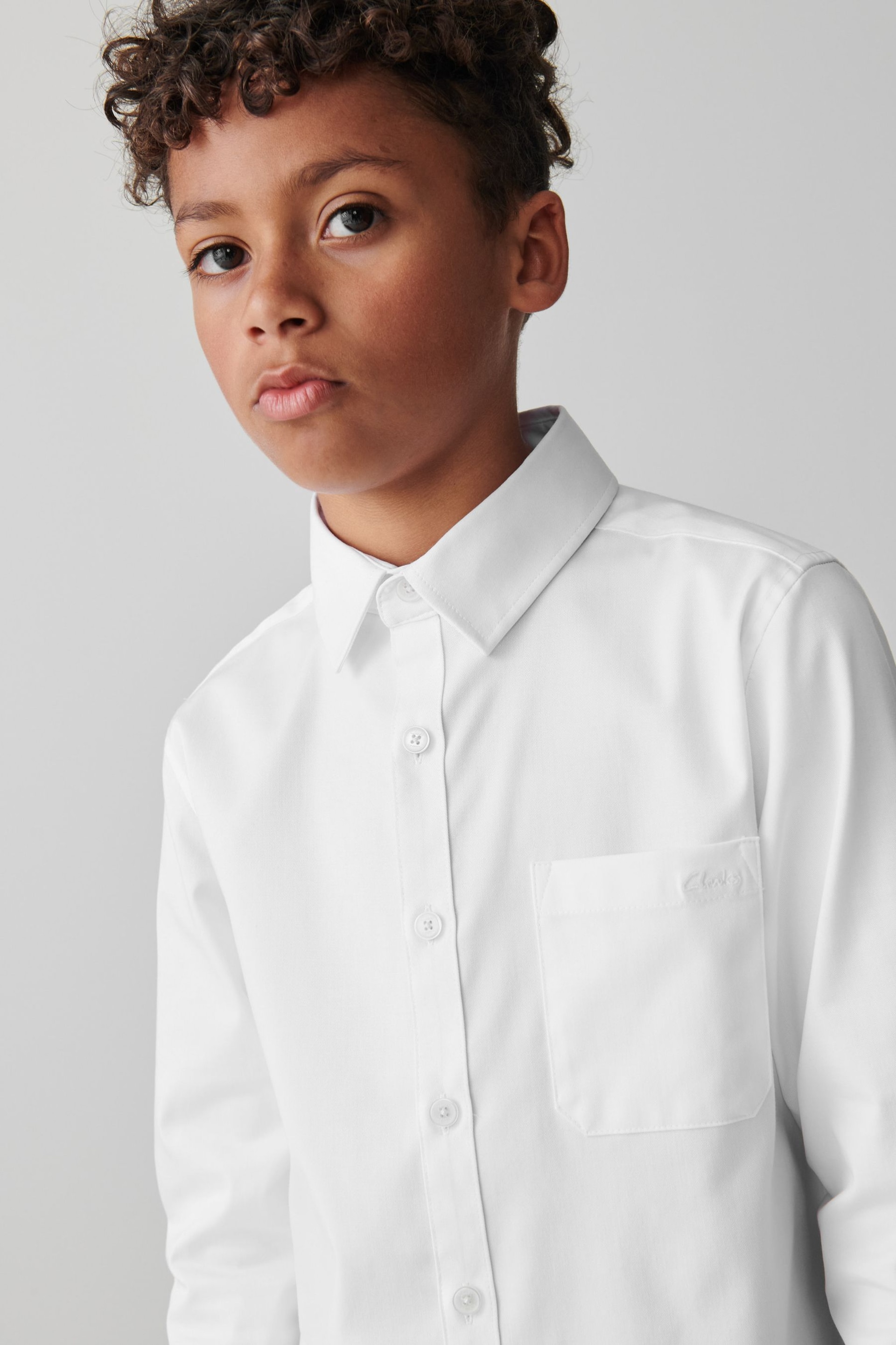 Clarks White Long Sleeve Senior Boys School Shirt with Stretch - Image 2 of 7