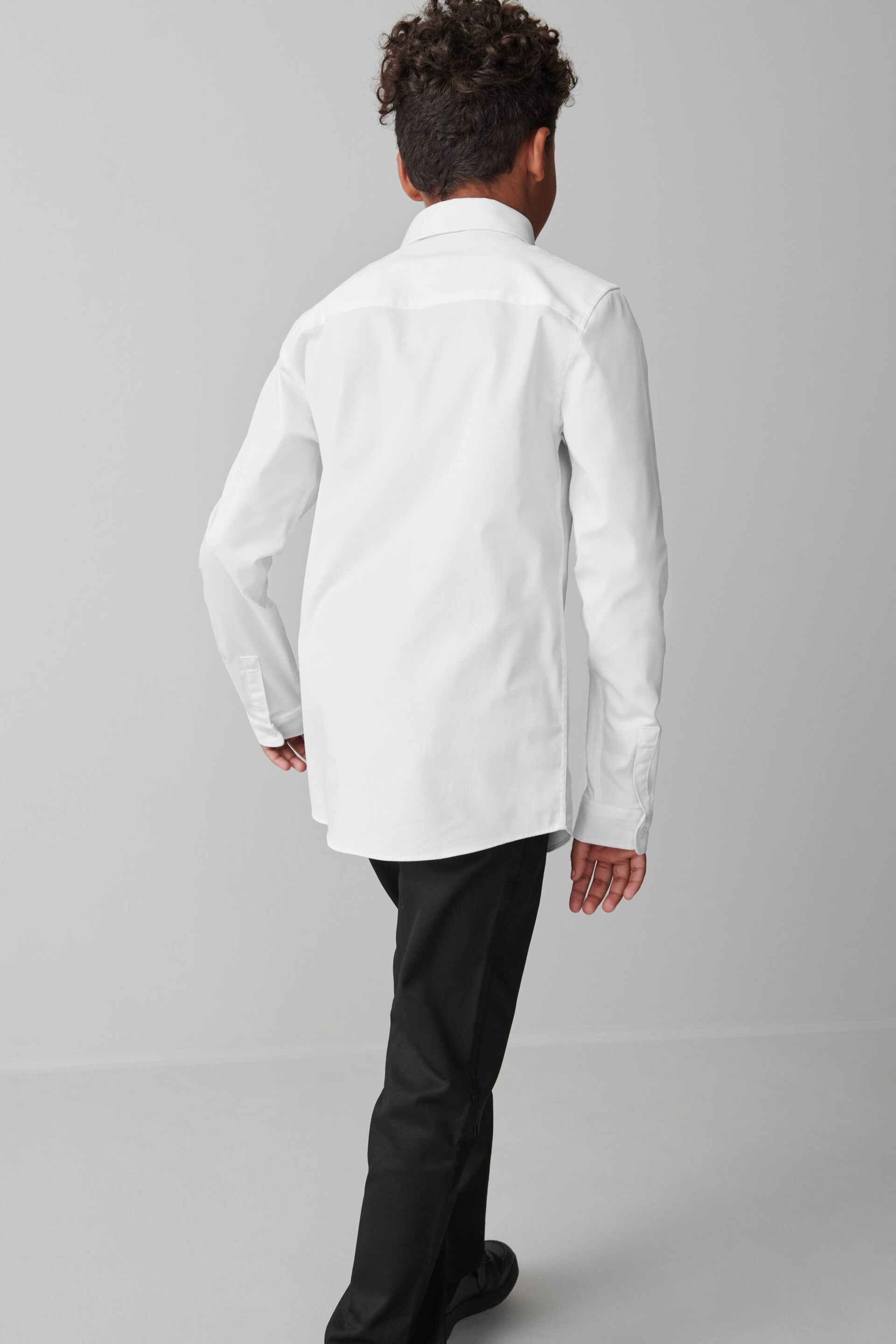 Clarks White Long Sleeve Senior Boys School Shirt with Stretch - Image 4 of 7