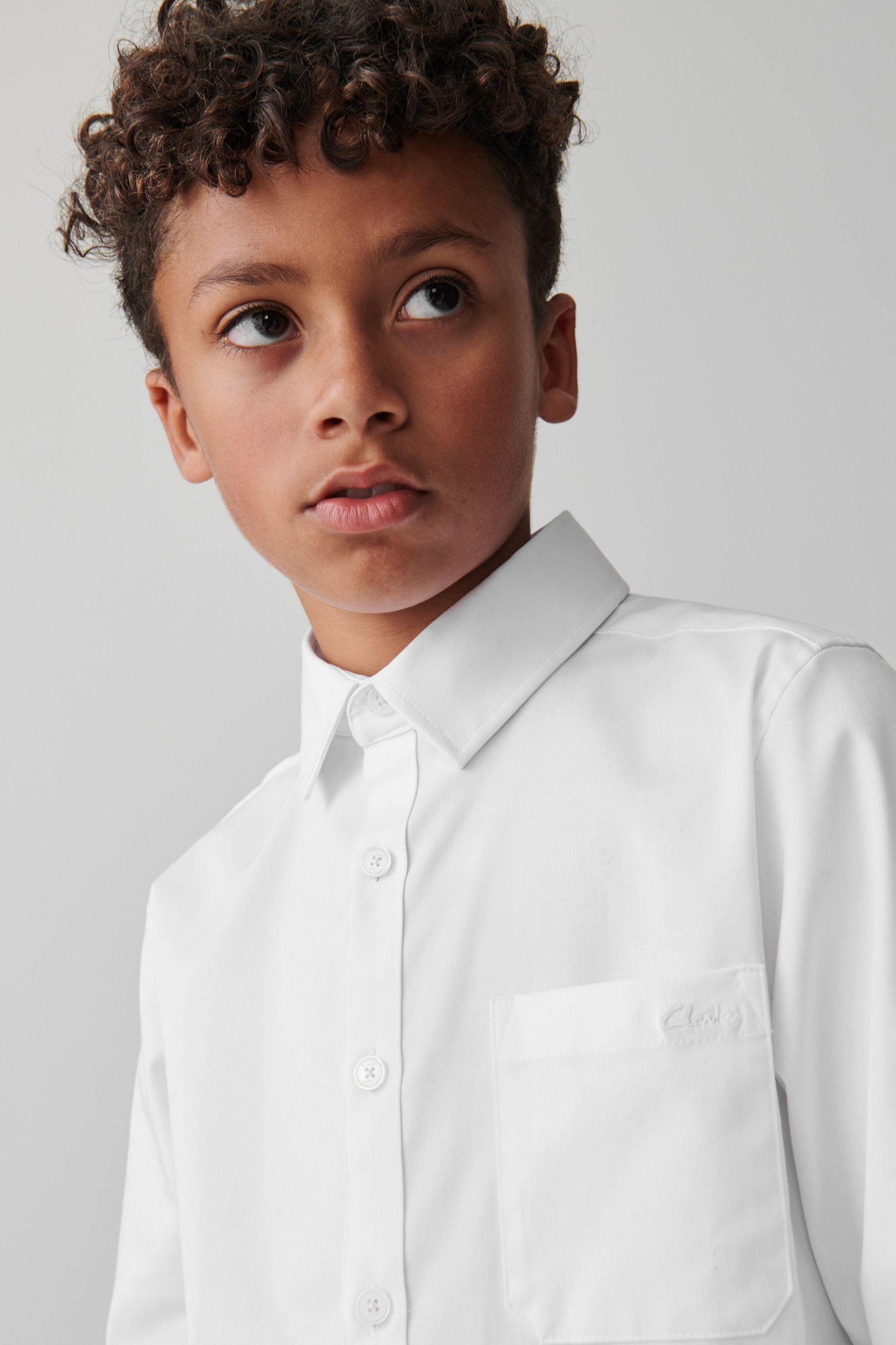 Clarks White Long Sleeve Senior Boys School Shirt with Stretch - Image 5 of 7