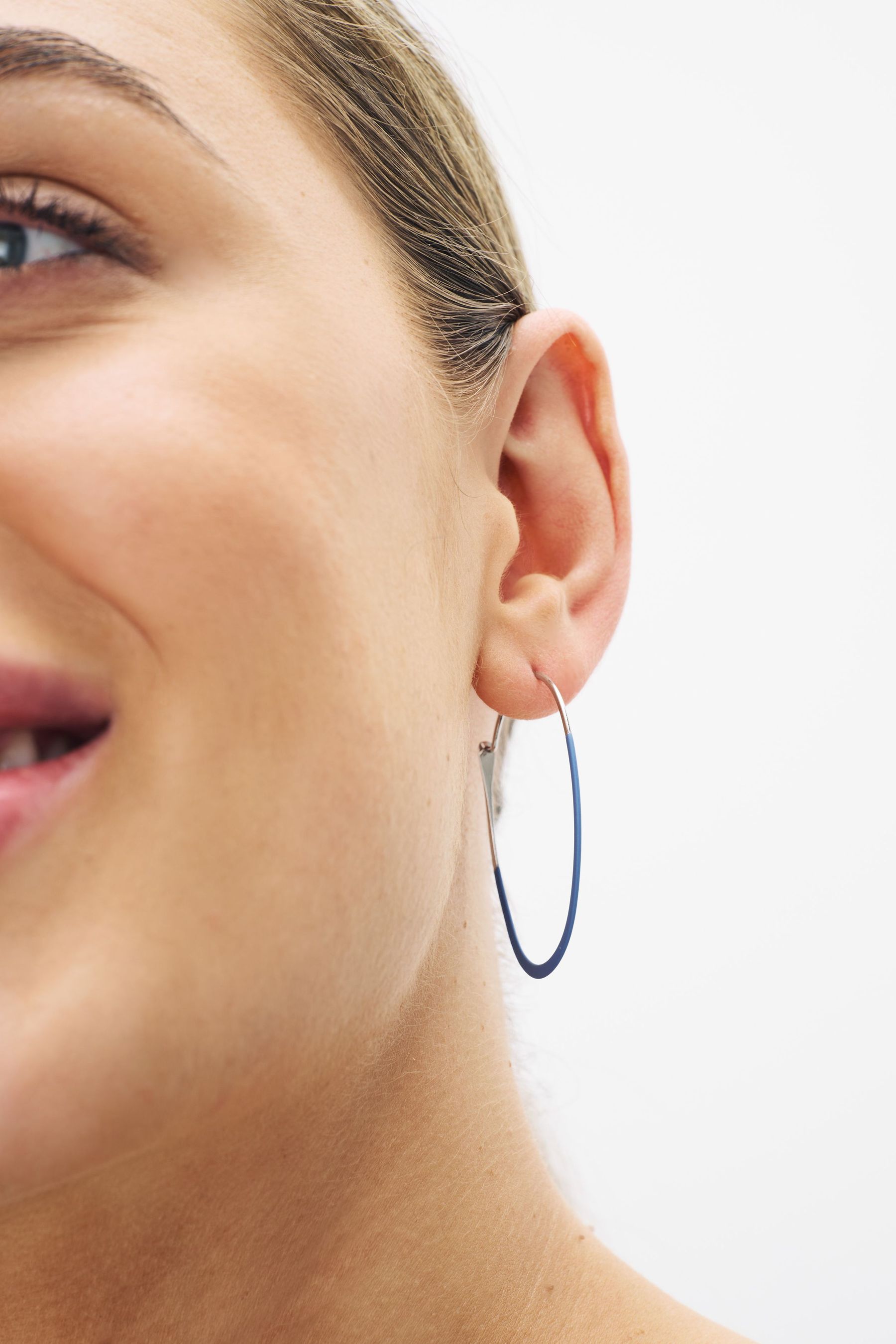 Buy Blue Recycled Metal Oval Colour Coated Hoop Earrings from Next Luxembourg