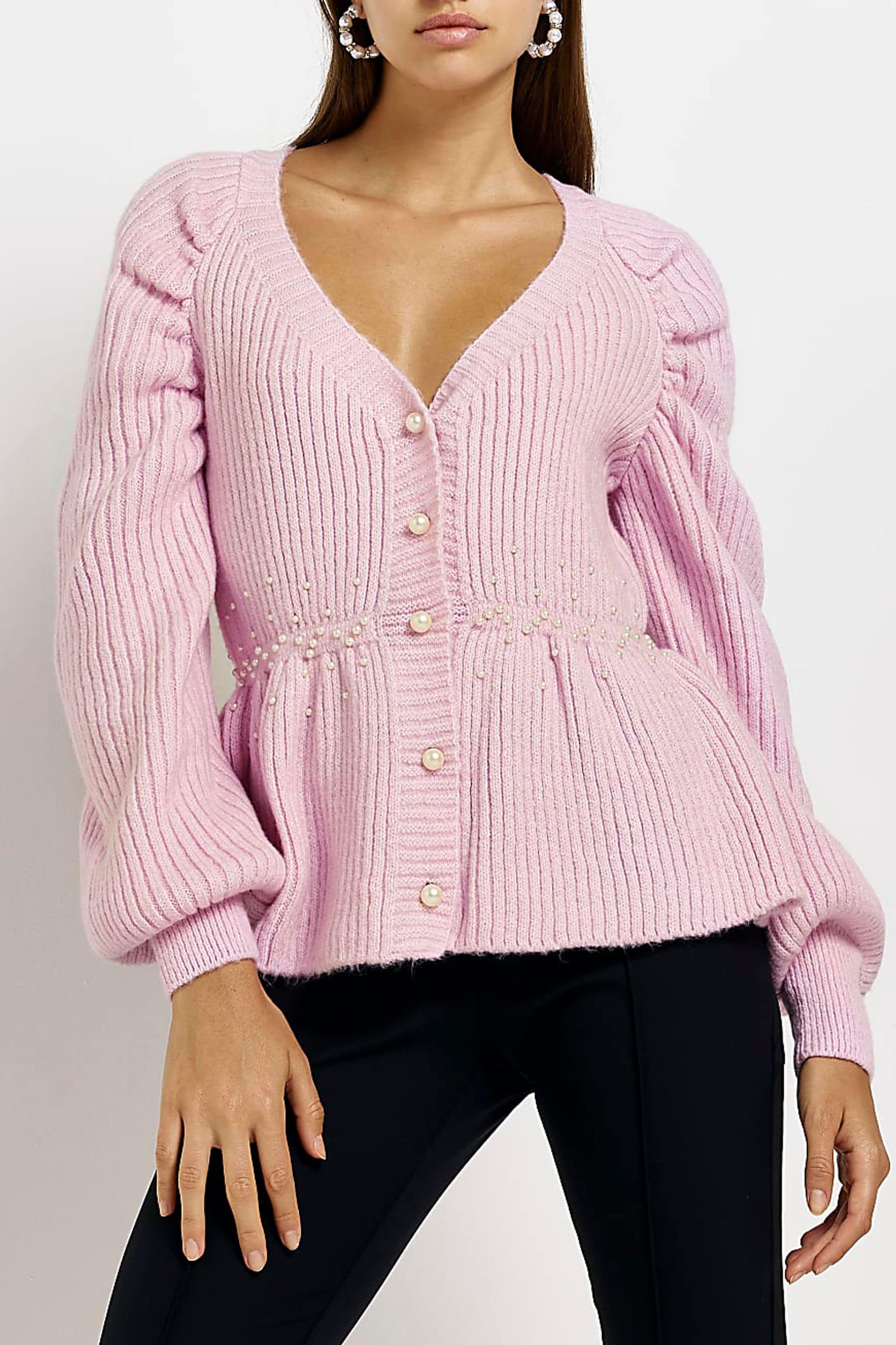 Buy River Island Pink Embellished Peplum Cardigan from Next Latvia