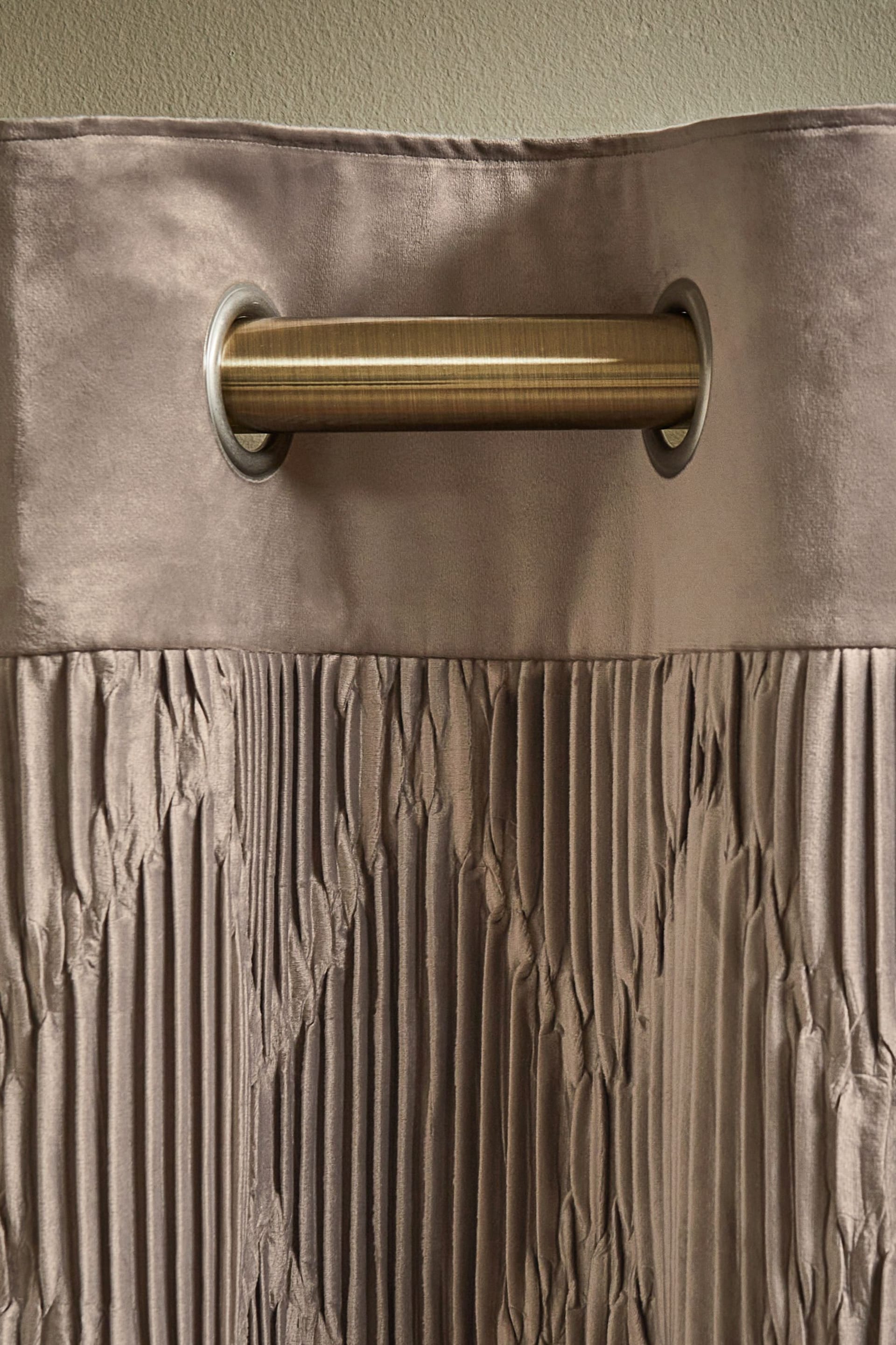 Mink Natural Velvet Pleated Panel Super Thermal Eyelet Curtains - Image 4 of 6
