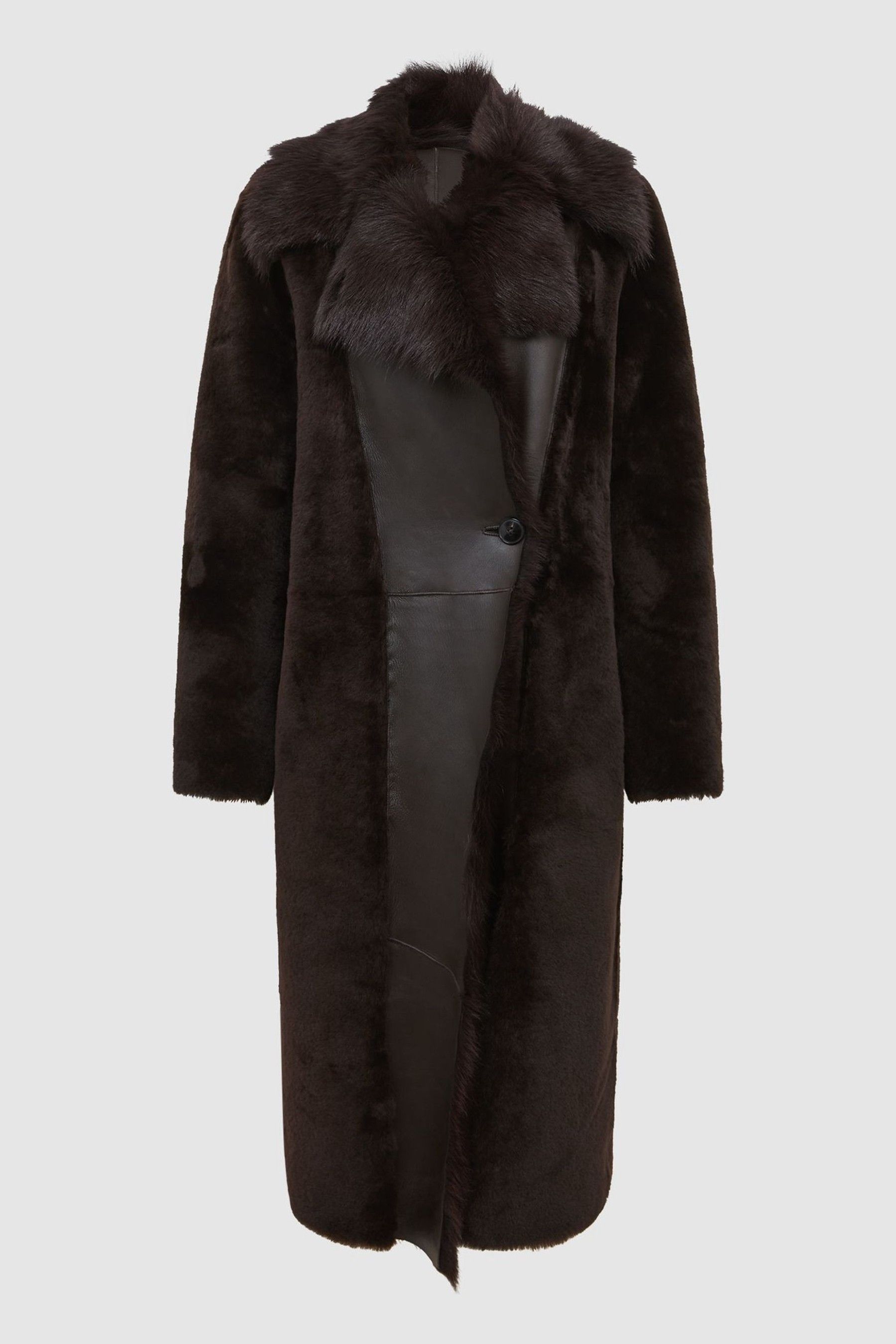 Buy Reiss Dark Aubergine Dana Reversible Longline Shearling Coat from the Next UK online shop