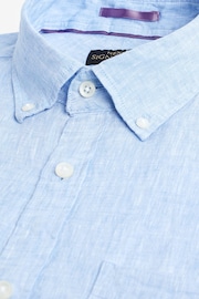 Blue Slim Fit Signature Baird McNutt Irish 100% Linen Trimmed Shirt - Image 10 of 11