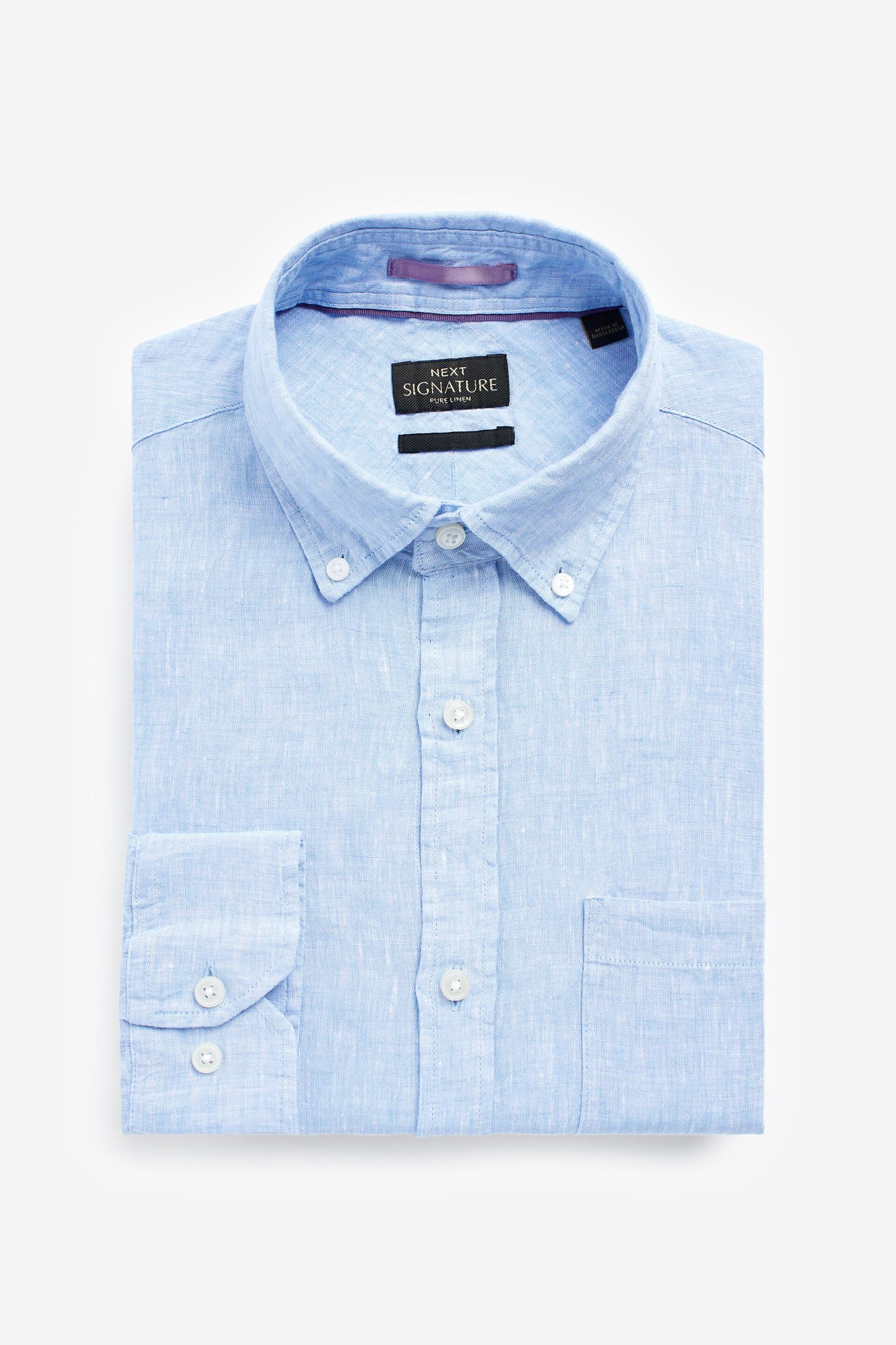 Blue Slim Fit Signature Baird McNutt Irish 100% Linen Trimmed Shirt - Image 10 of 11