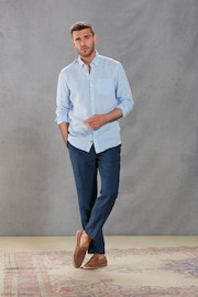 Blue Slim Fit Signature Baird McNutt Irish 100% Linen Trimmed Shirt - Image 2 of 11