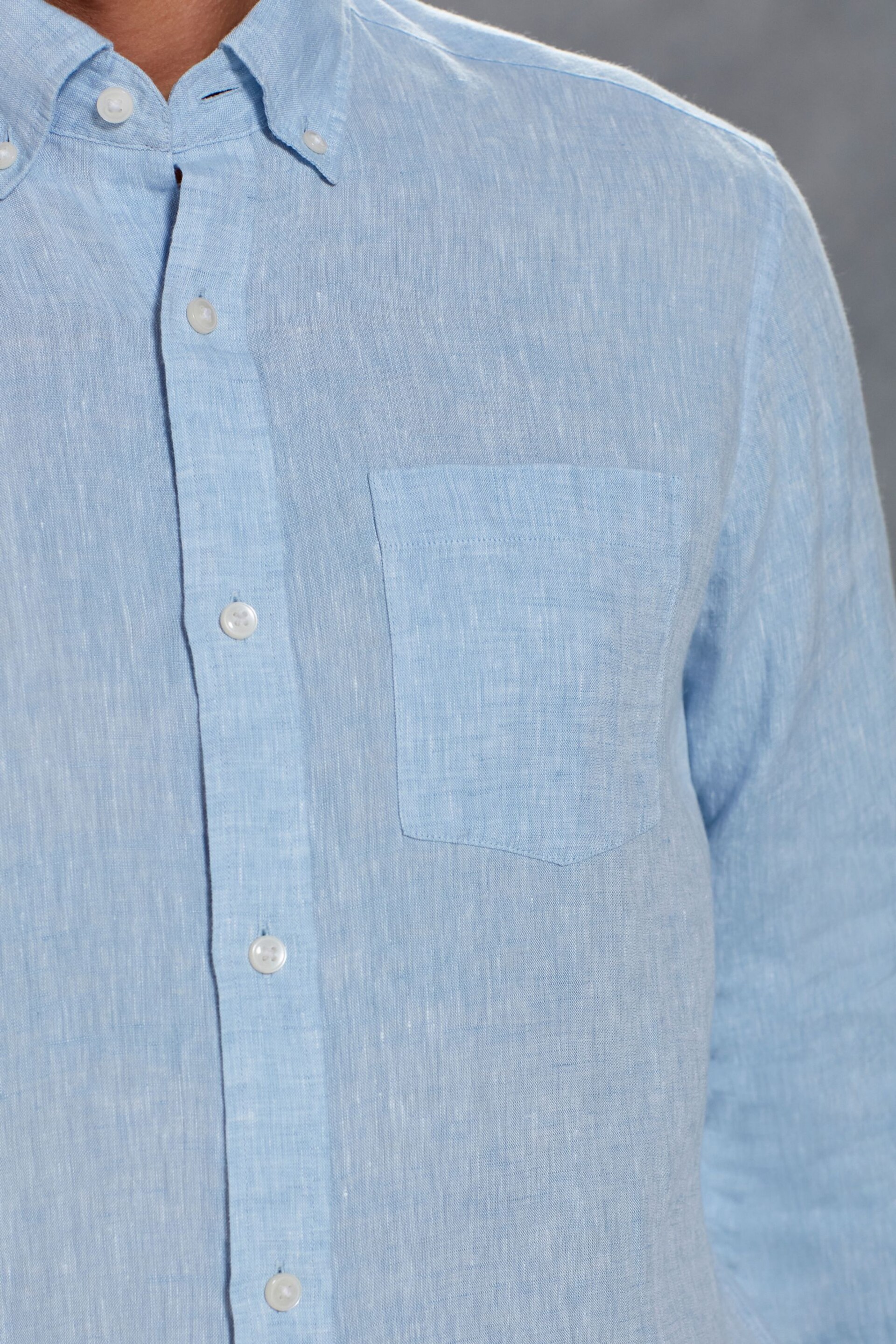 Blue Slim Fit Signature Baird McNutt Irish 100% Linen Trimmed Shirt - Image 7 of 11