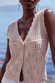 Ecru Cream Crochet Gem Button Vest - Image 4 of 6