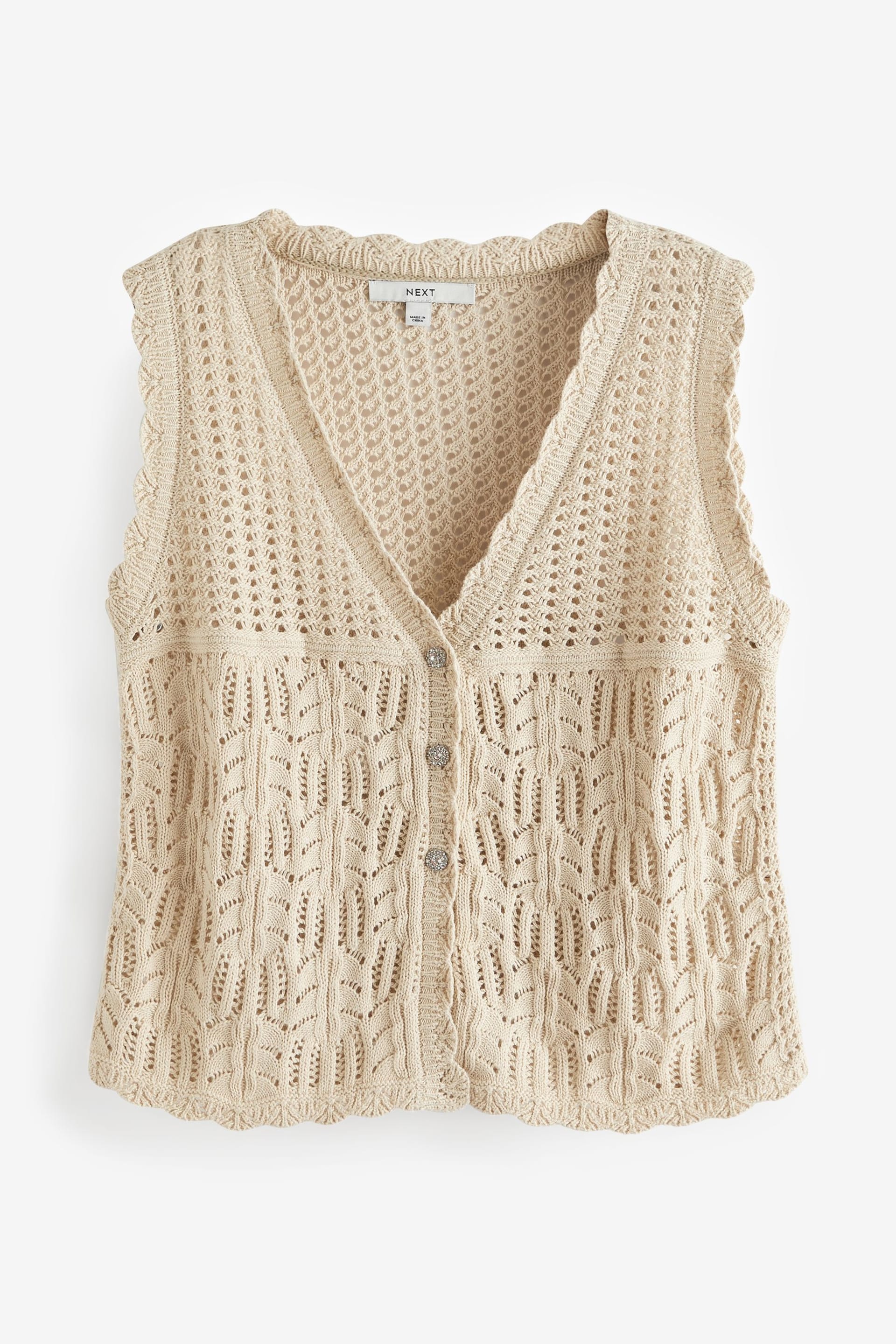 Ecru Cream Crochet Gem Button Vest - Image 5 of 6