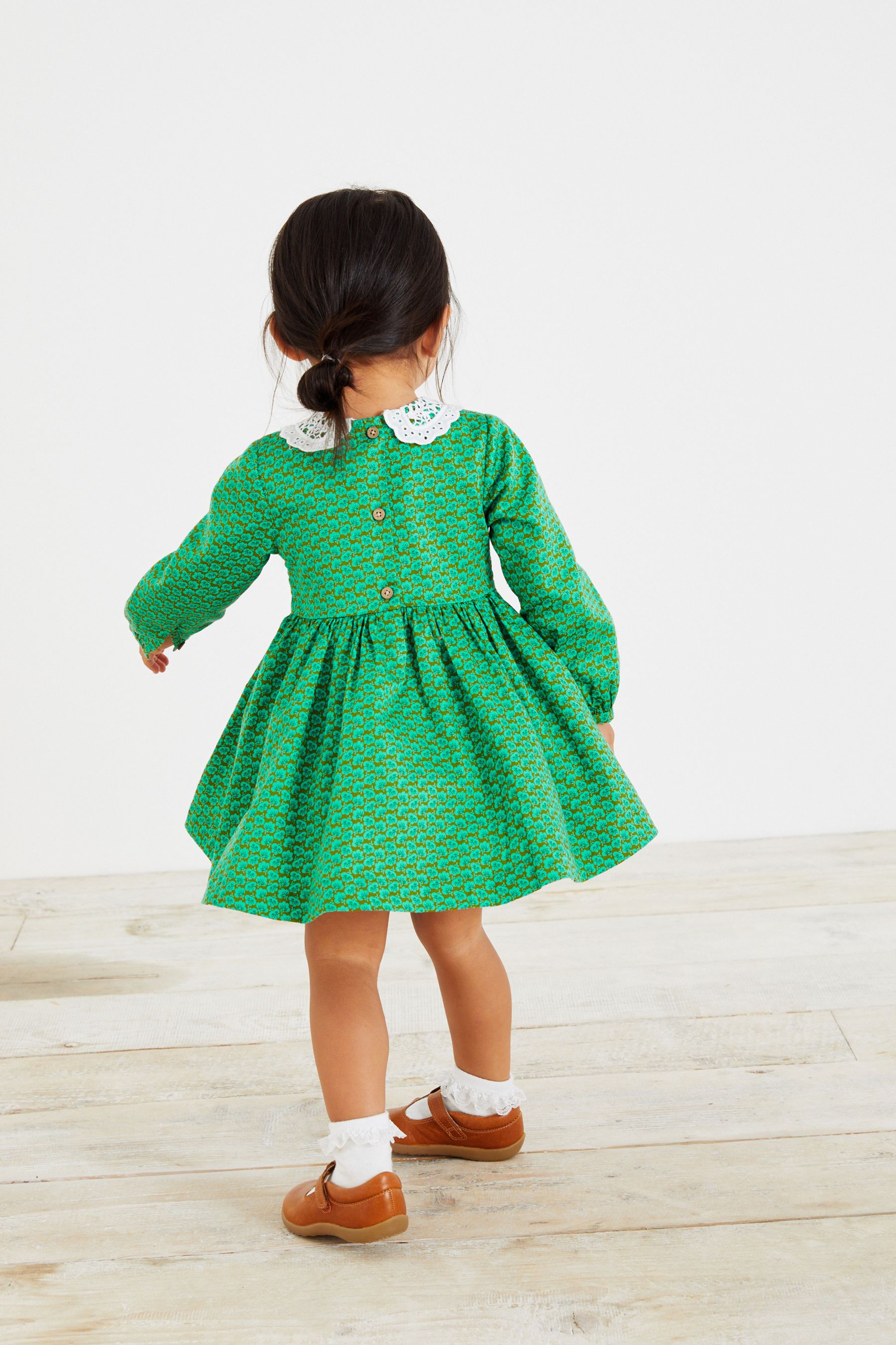 Buy Green Geo Printed Shirred Collar Dress 3mths 8yrs from Next Luxembourg