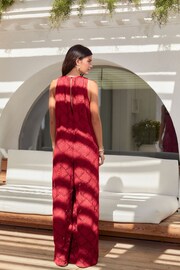 Red Sleeveless Crochet Jumpsuit - Image 3 of 6