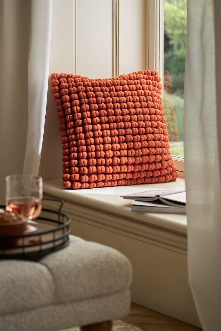 Orange 43 x 43cm Global Bobble 100% Cotton Cushion - Image 1 of 5