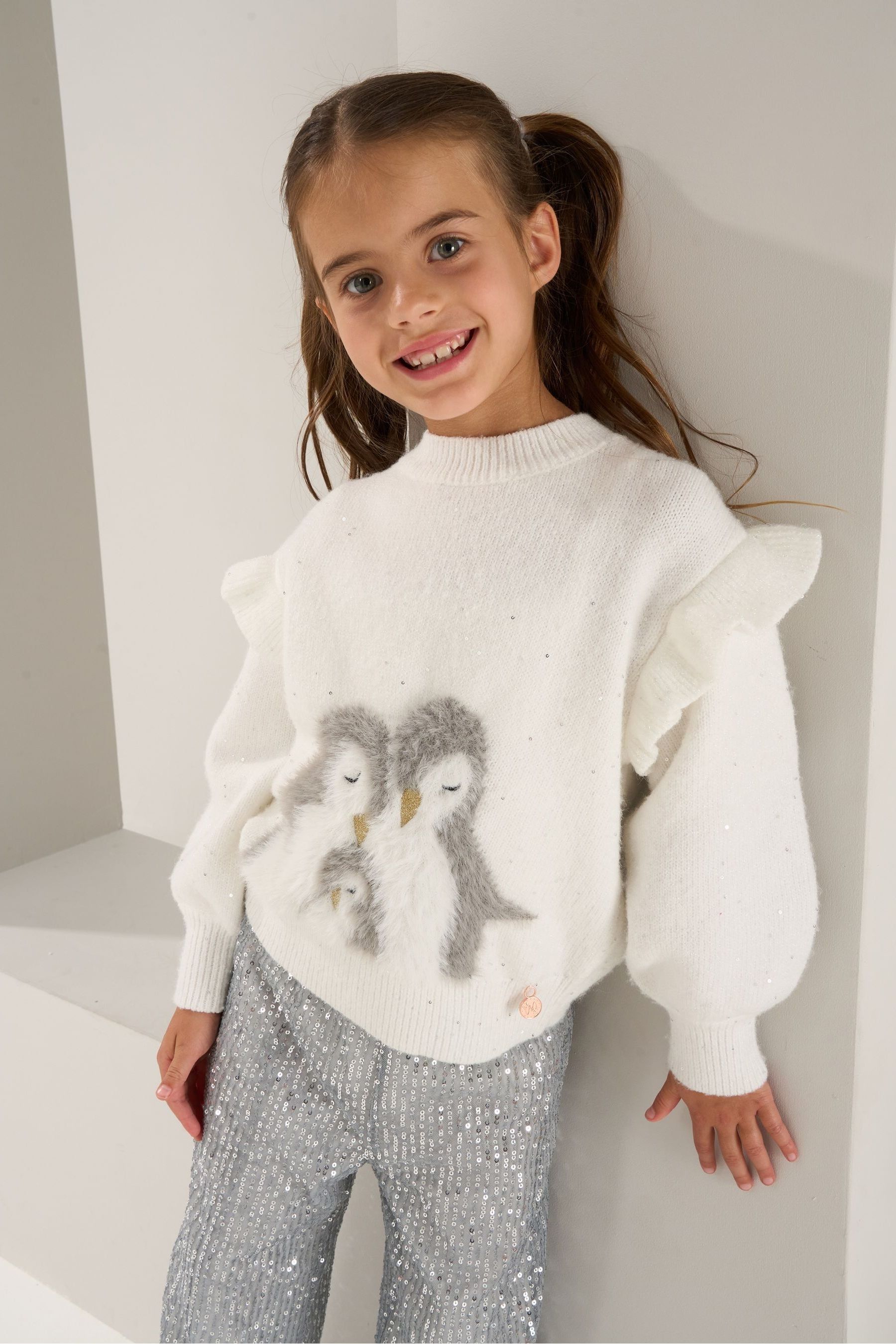 Buy Angel Rocket Clara Penguin White Sequin Christmas Jumper from Next Luxembourg