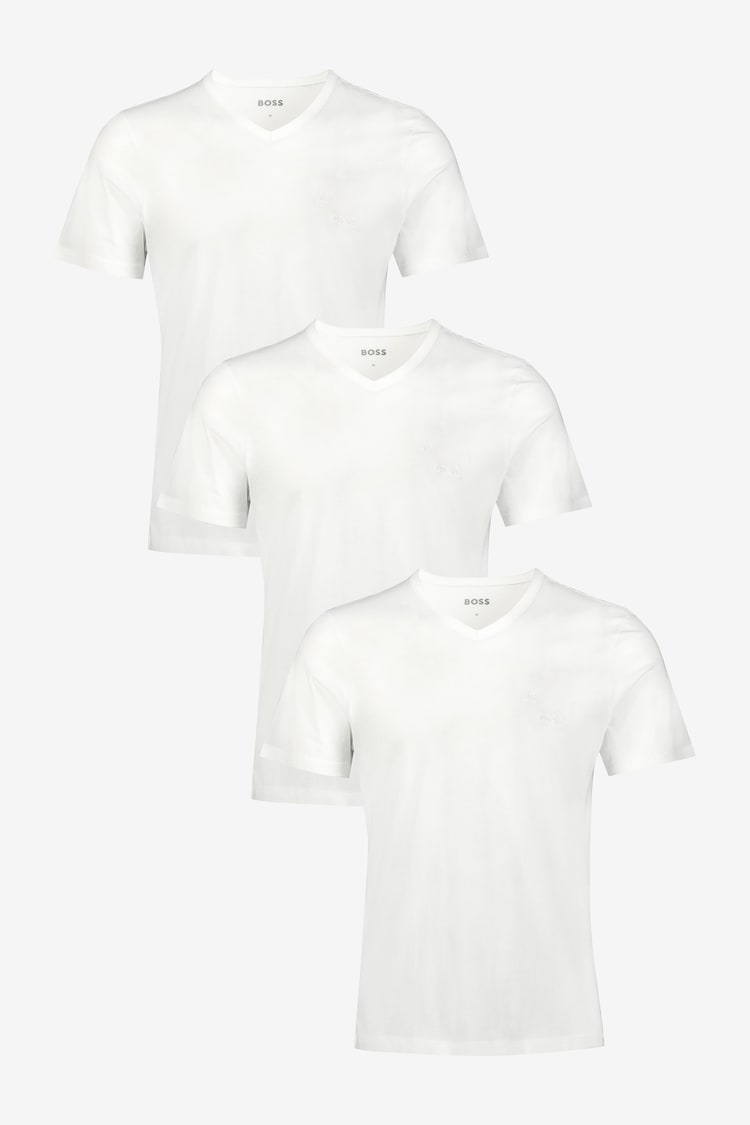 BOSS White Classic V-Neck 100% Cotton T-Shirts 3 Pack - Image 1 of 6