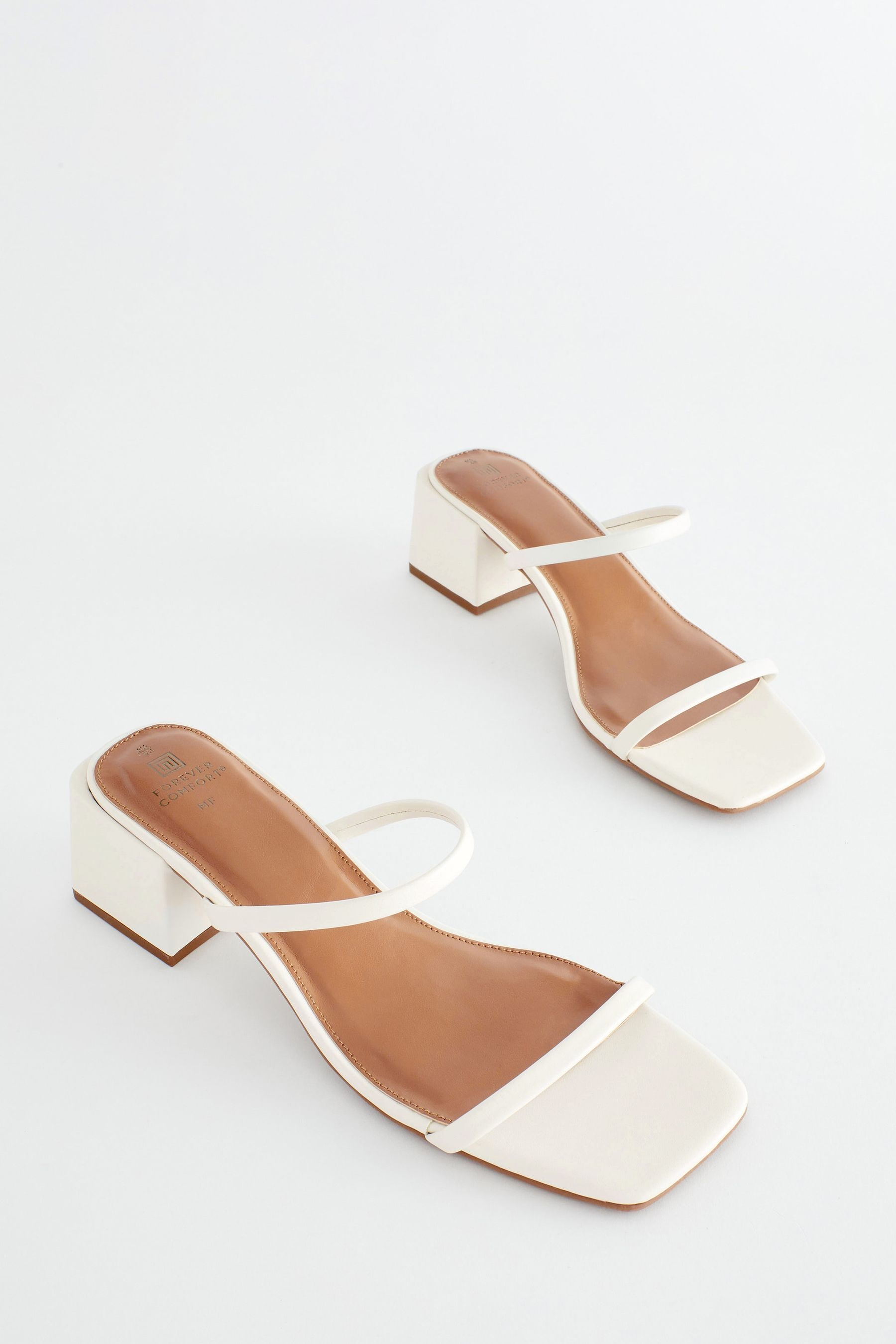 Buy Bone White Regular Wide Fit Forever Comfort Two Band Block Heel Mules from Next Luxembourg