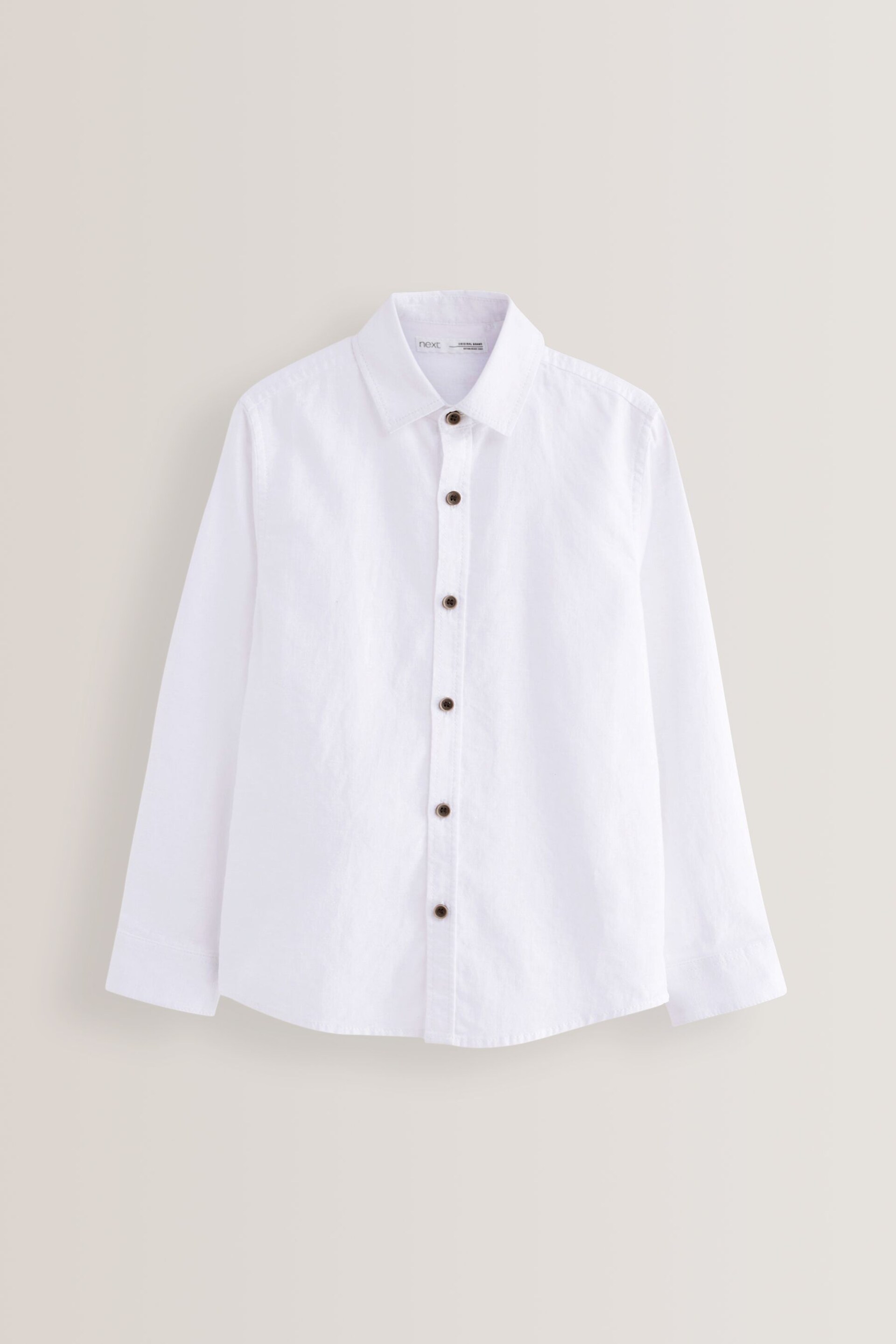 White Linen Blend Long Sleeve Shirt (3-16yrs) - Image 1 of 2