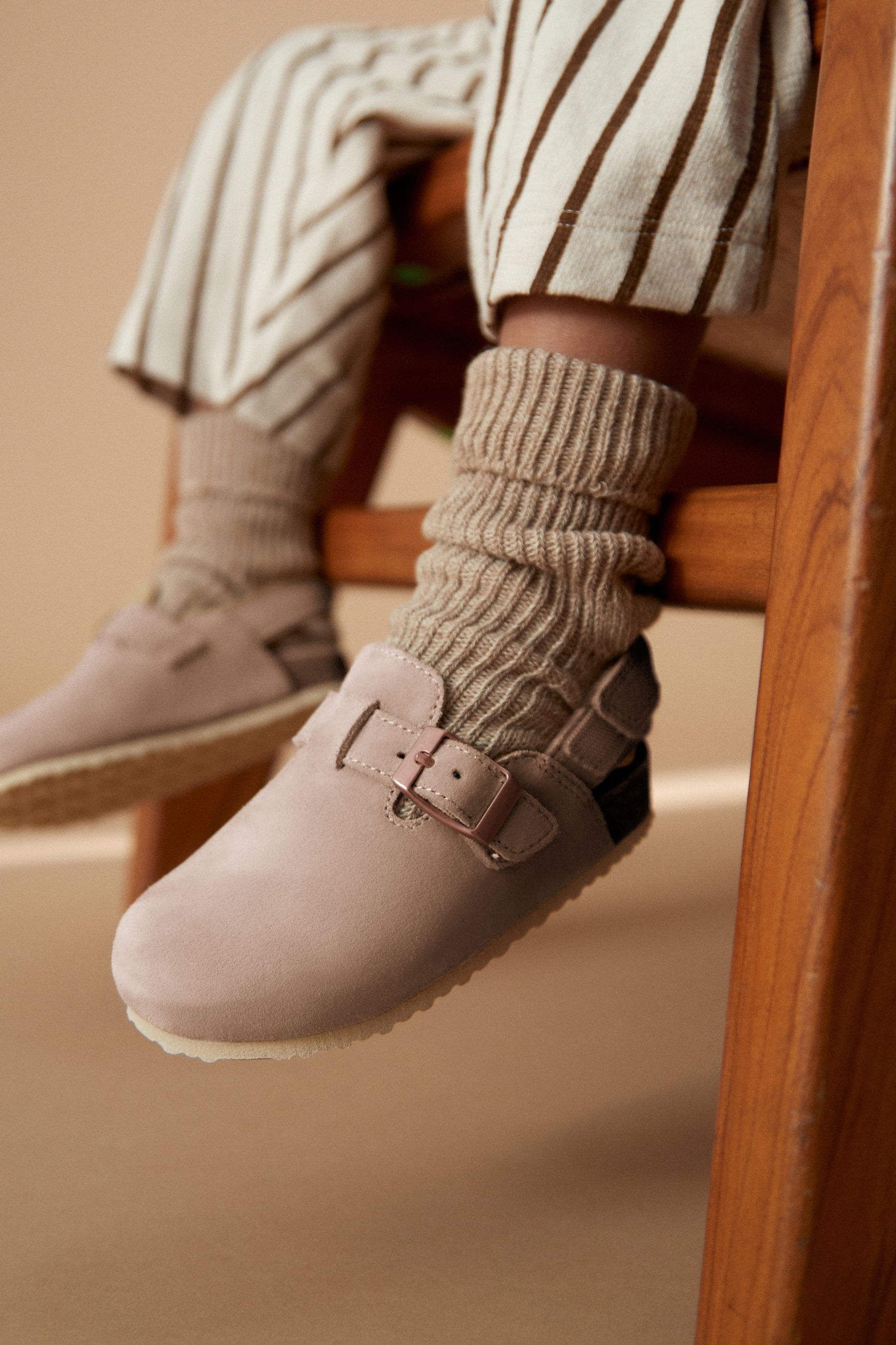 Stone Natural Leather Slip On Clog Mules