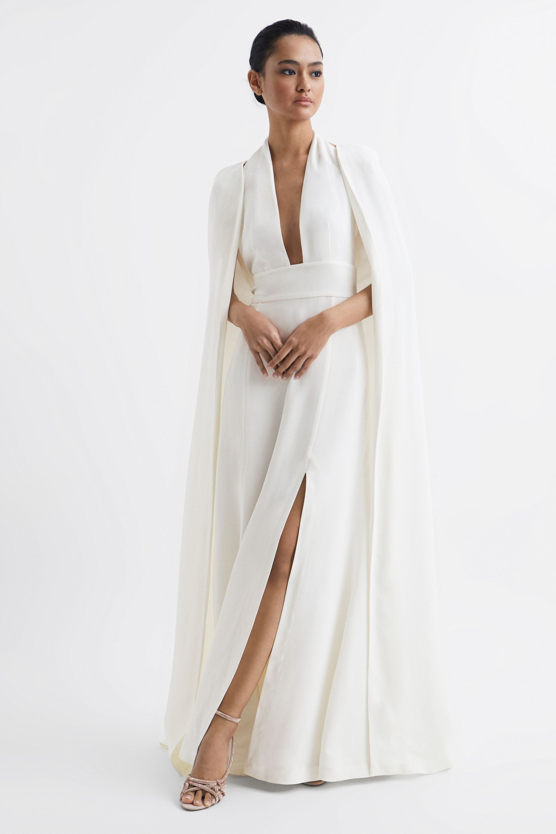 White dress with cape attached sale
