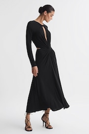 Reiss Black Faye Twist Cut-Out Midi Dress - Image 1 of 4