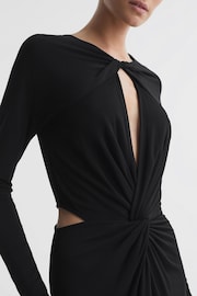 Reiss Black Faye Twist Cut-Out Midi Dress - Image 3 of 4