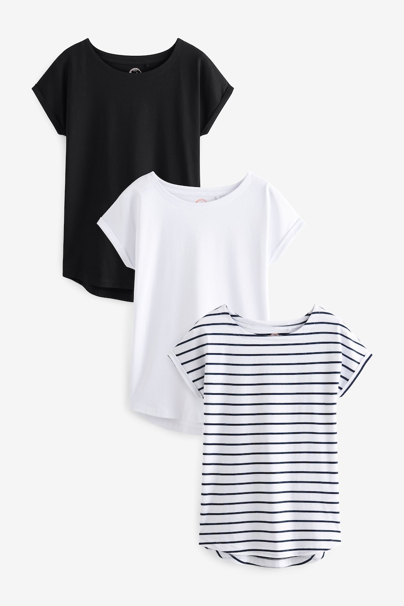Black/White/Stripe Cap Sleeve T-Shirts 3 Pack - Image 1 of 9