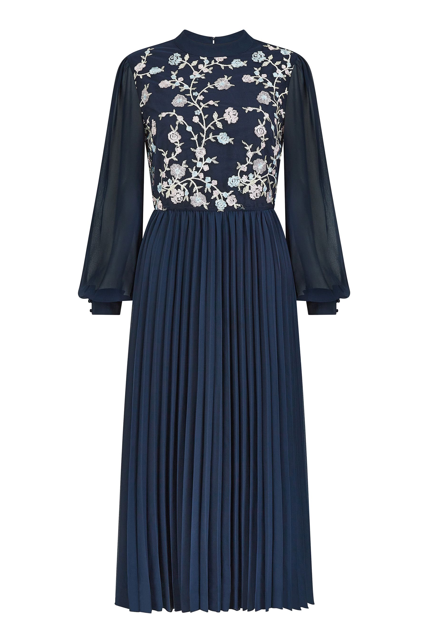 Buy Yumi Blue Long Sleeve Embroidered Midi Dress With Pleats from Next Canada
