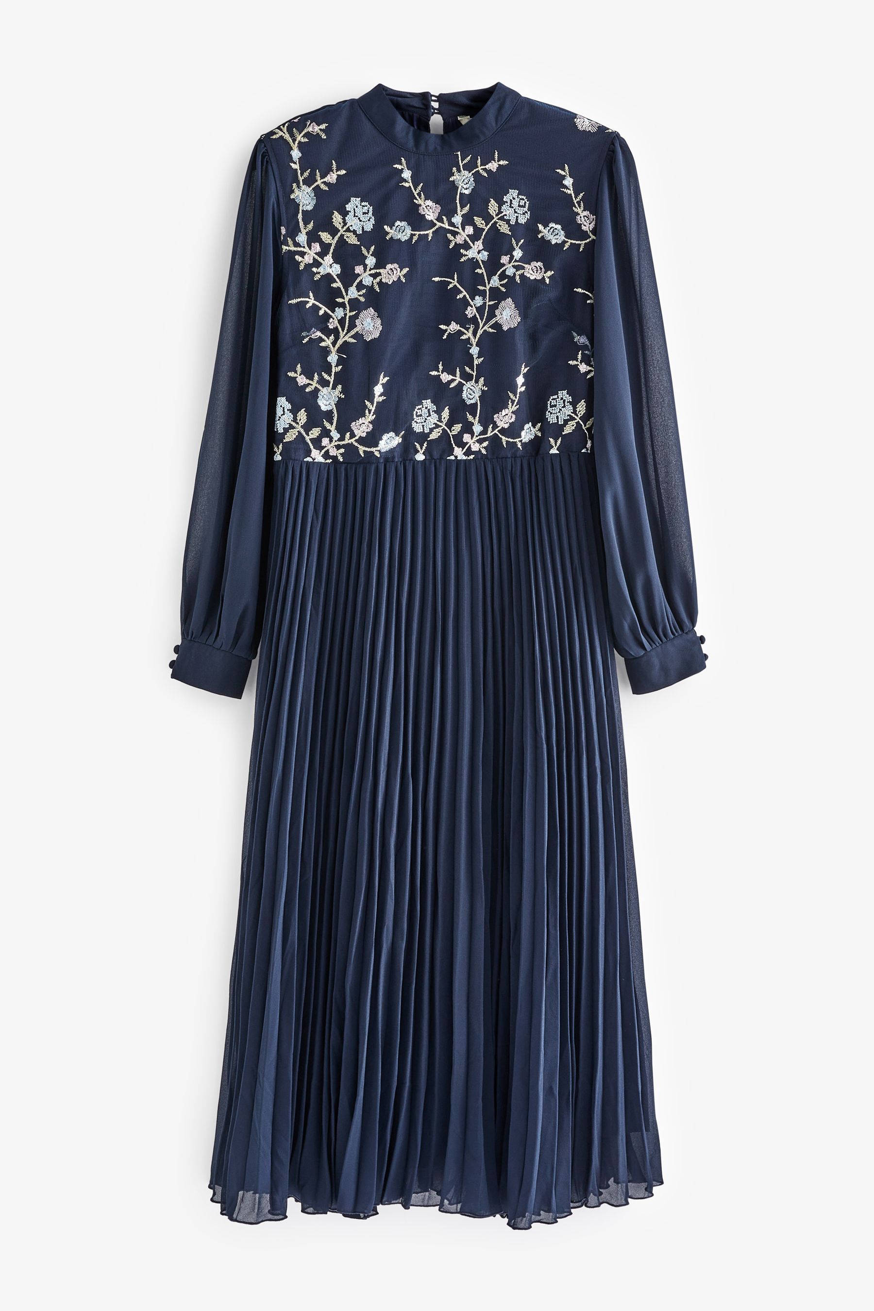 Buy Yumi Blue Long Sleeve Embroidered Midi Dress With Pleats from Next Canada