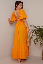Chi Chi London Orange Broderie Sleeve Poplin Maxi Dress - Image 2 of 5