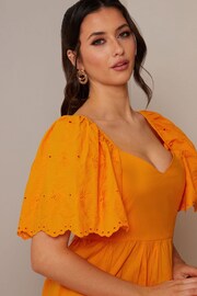 Chi Chi London Orange Broderie Sleeve Poplin Maxi Dress - Image 4 of 5