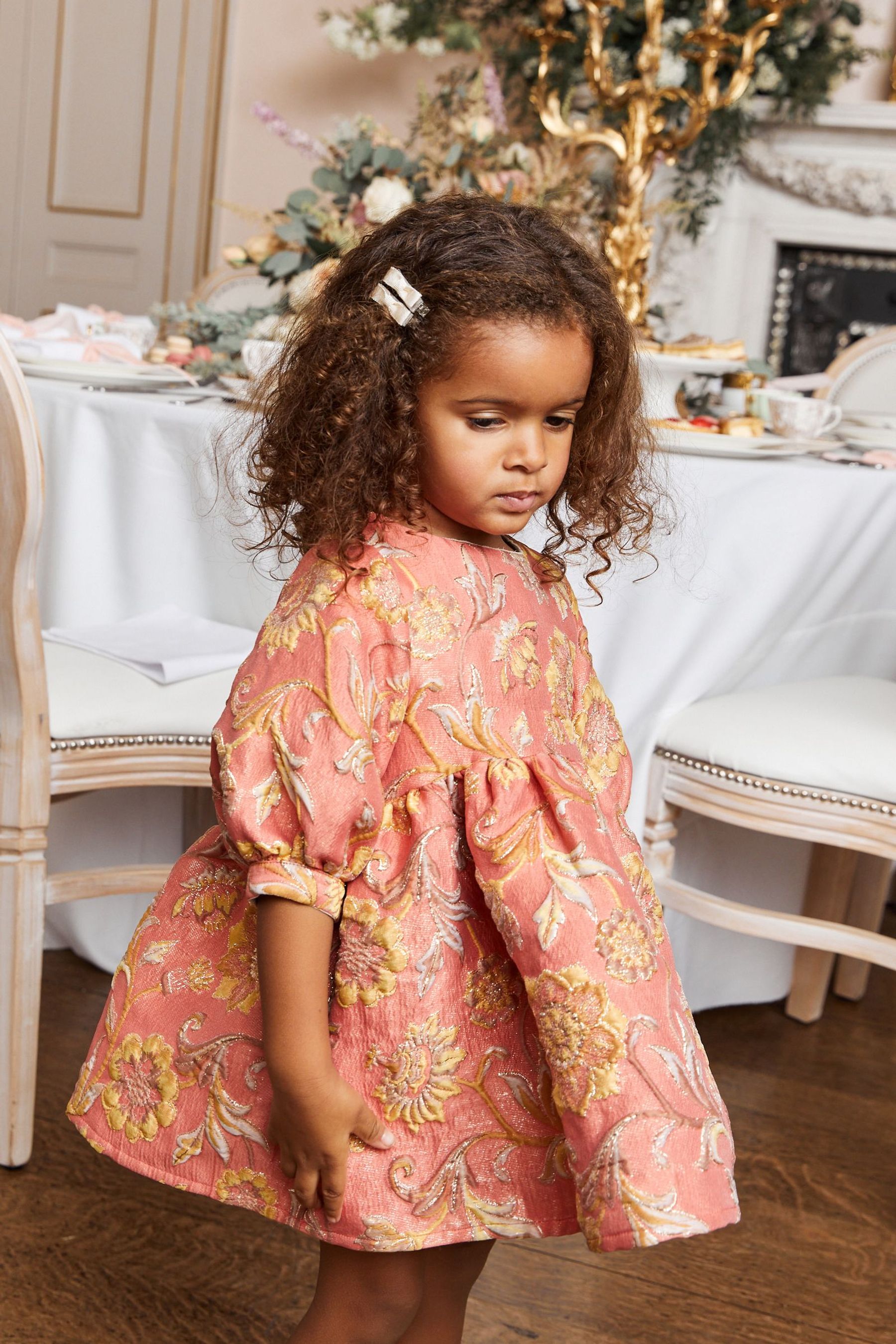 Buy Peach Orange Pink Jacquard Party Dress 12mths 8yrs from Next Luxembourg