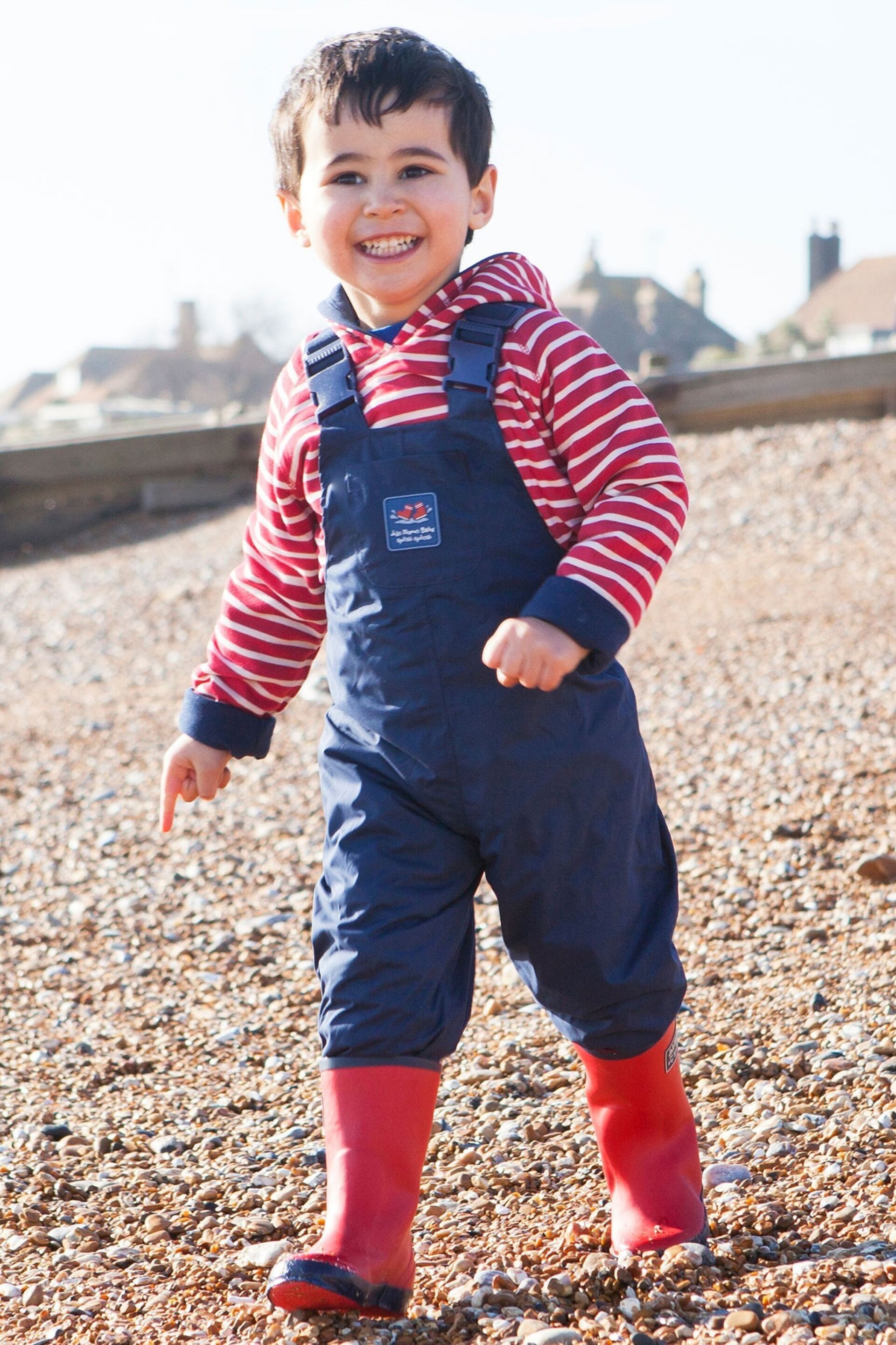 JoJo Maman Bébé Navy Blue Pack-Away Waterproof Dungarees - Image 1 of 3