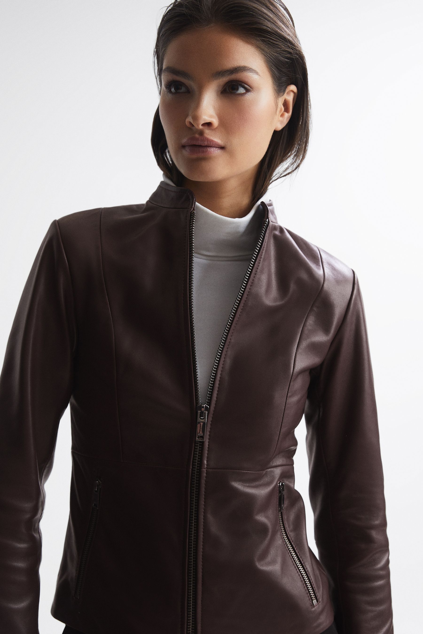 Reiss apricot leather jacket top