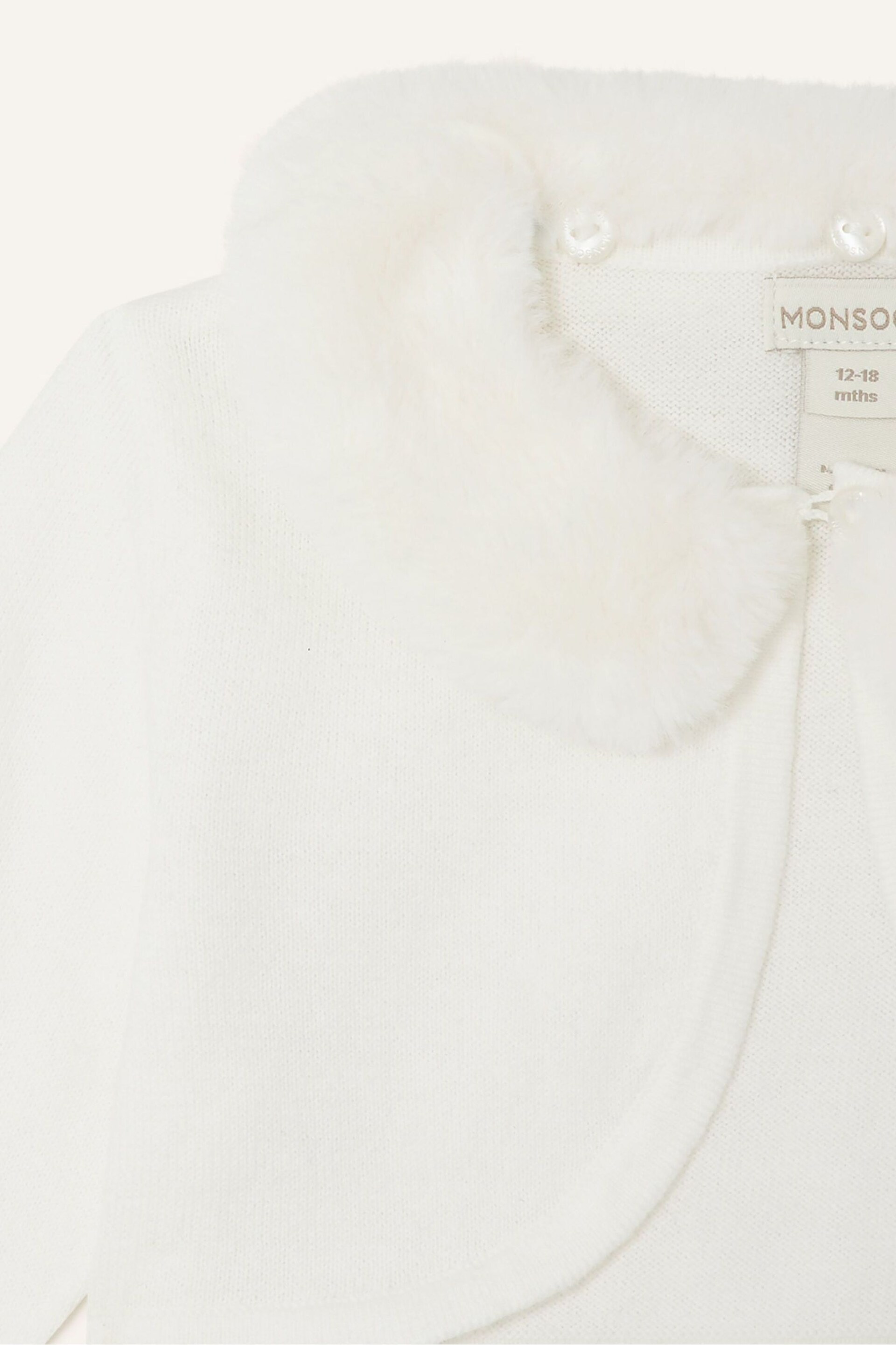 Monsoon Natural Baby Supersoft Faux Fur Collar Cardigan - Image 3 of 3