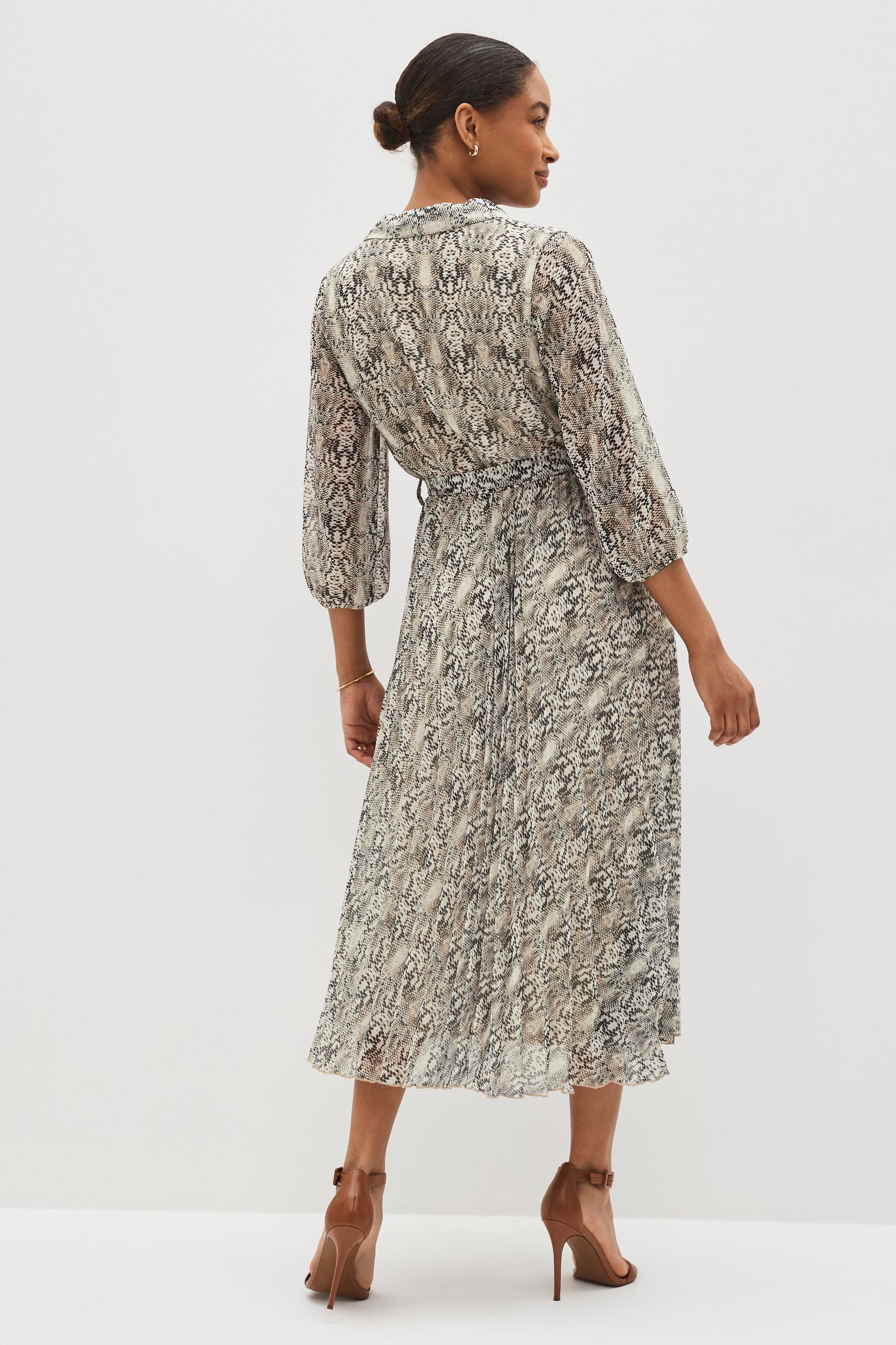 Buy Snake Chiffon Pleated Shirt Dress from Next Luxembourg