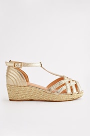 Gold Metallic Woven Wedge Ankle Strap Sandals - Image 2 of 5