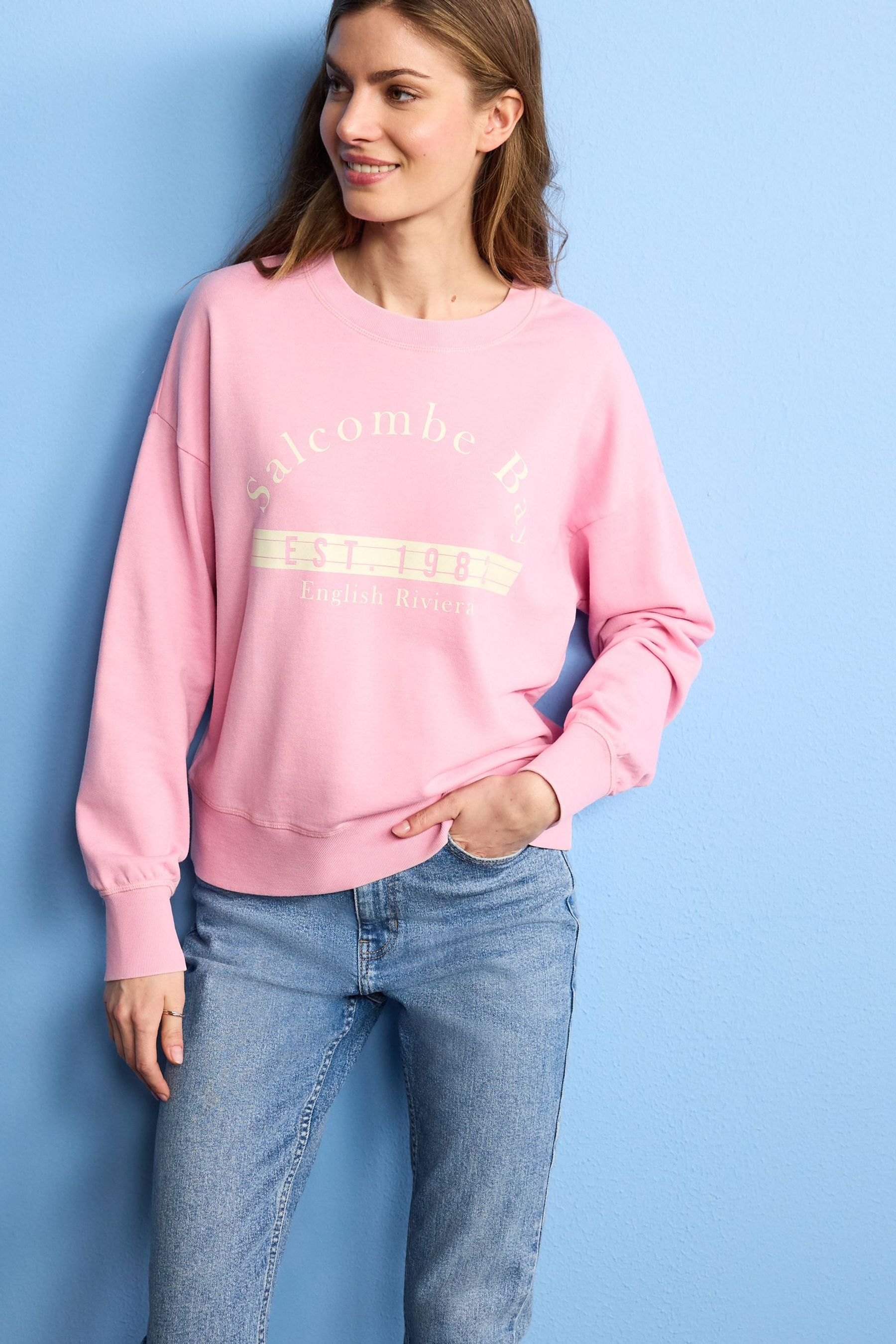 Buy Pink Salcombe Bay Graphic Sweatshirt from Next Luxembourg