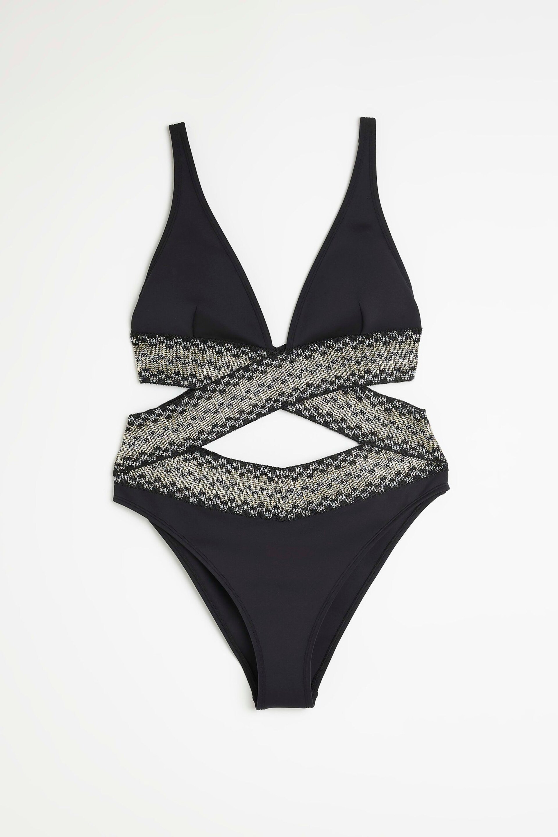 River Island Black Plunge Wrap Elastic Swimsuit - Image 4 of 5