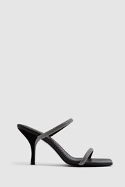 Reiss Black Cai Crystal Mid Heel Sandals - Image 1 of 6