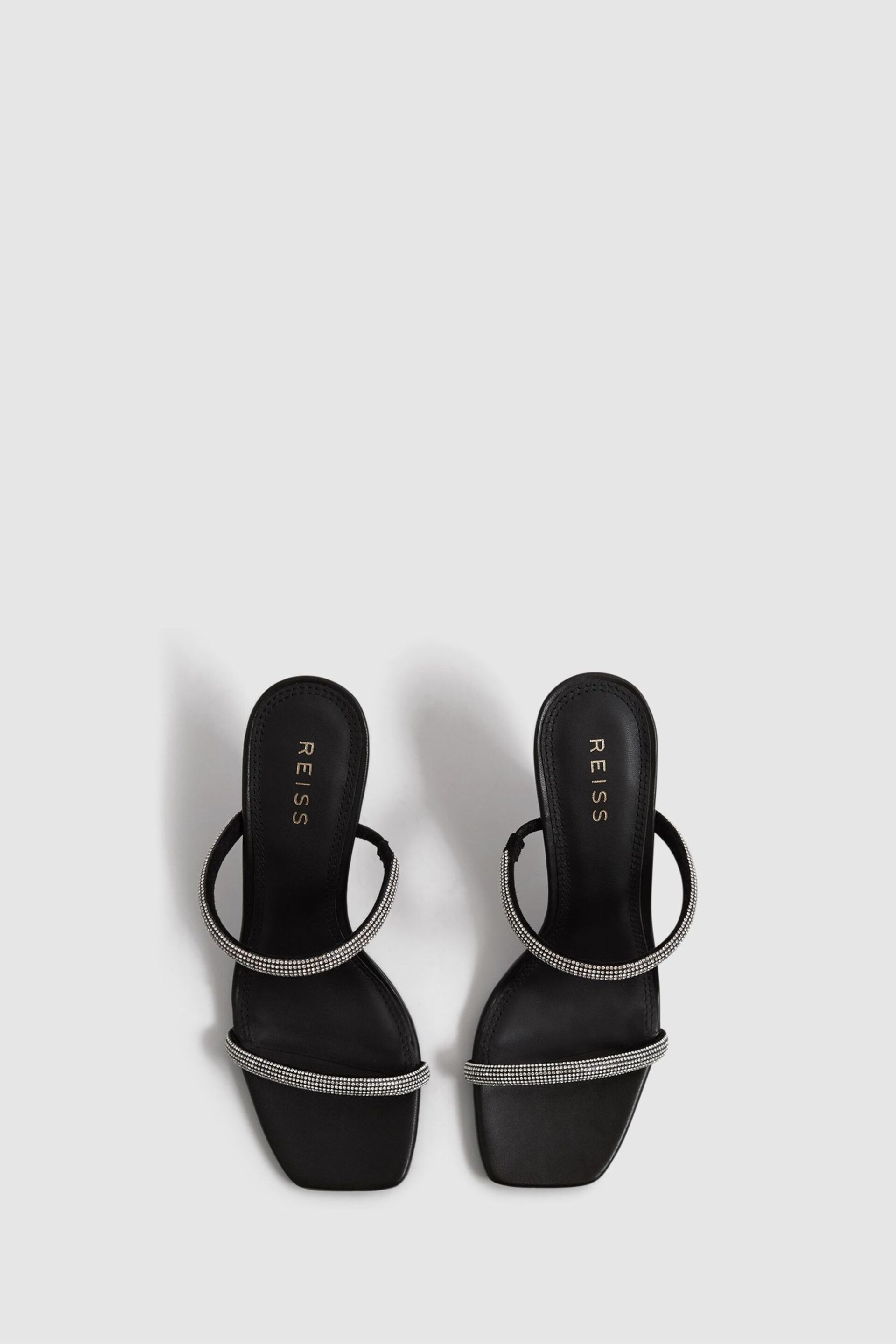 Reiss Black Cai Crystal Mid Heel Sandals - Image 3 of 6